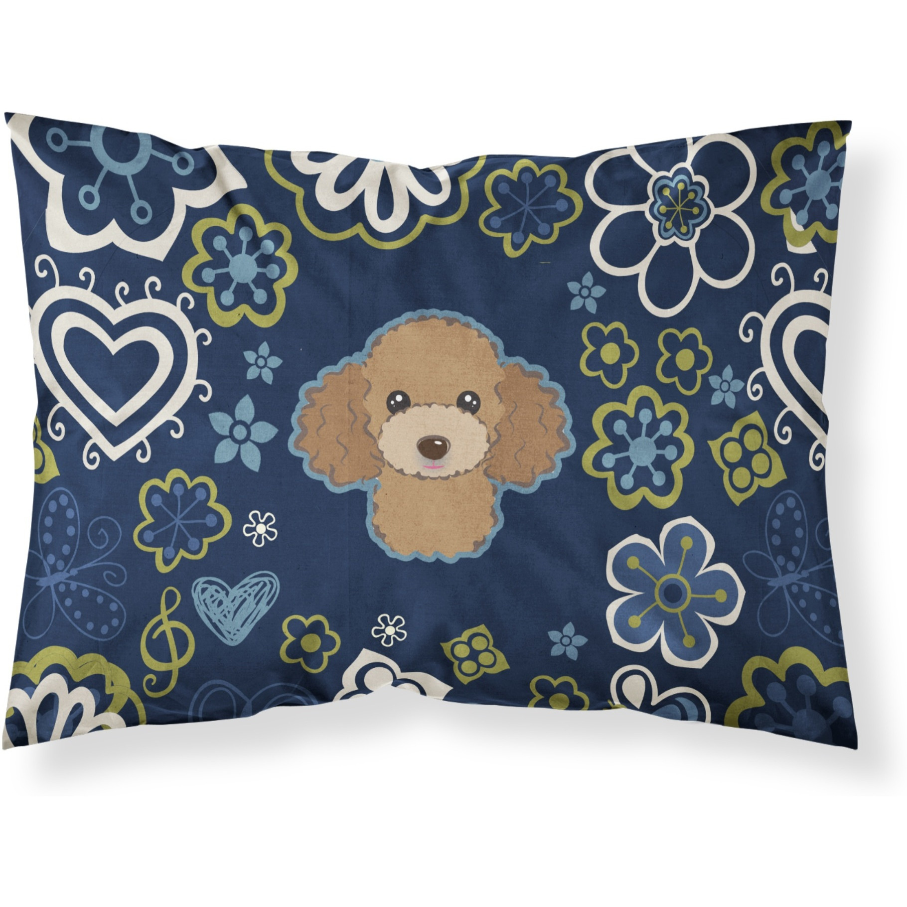 Blue Flowers Chocolate Brown Poodle Fabric Standard Pillowcase