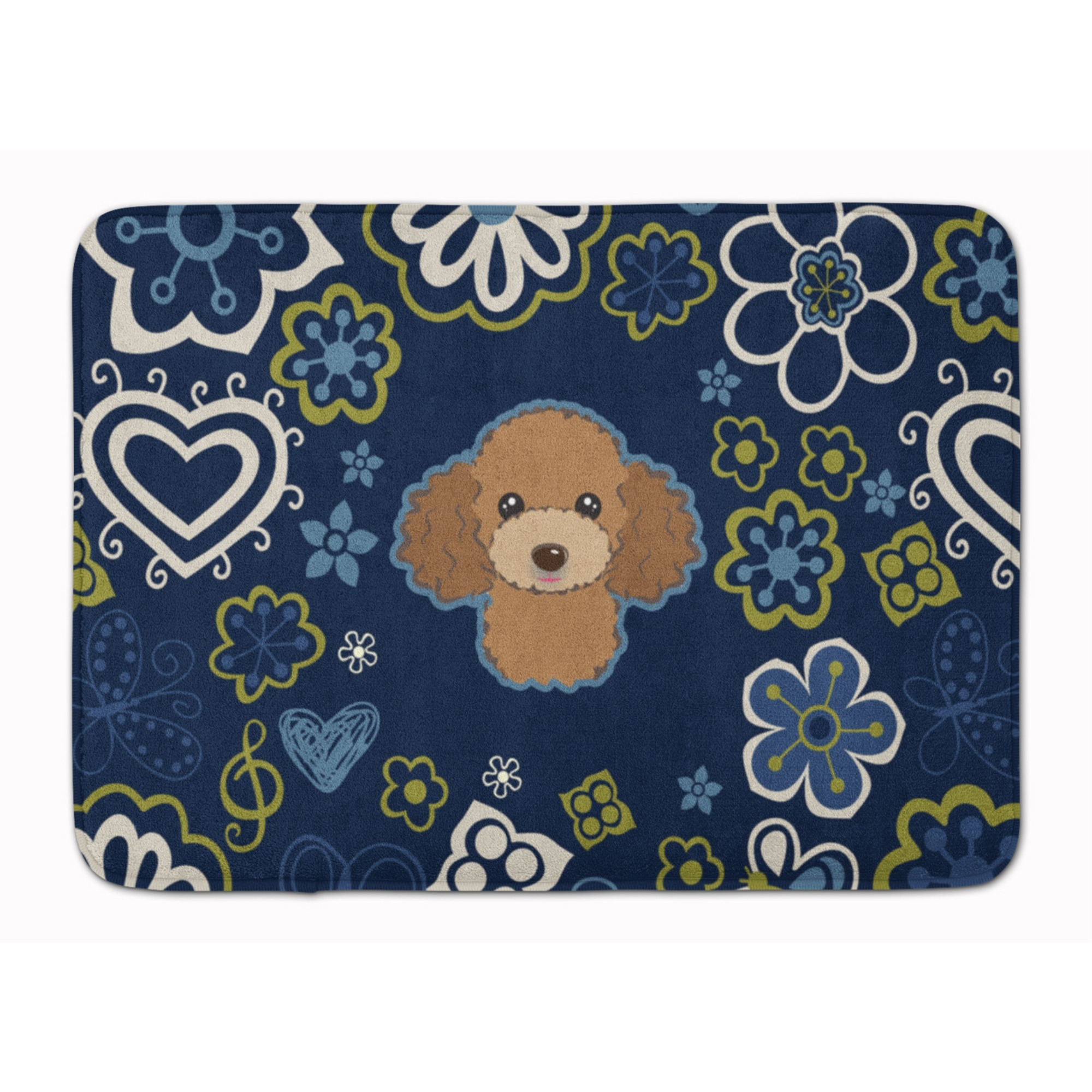 &quotCaroline's Treasures Blue Flowers Chocolate Brown Poodle Floor Mat, 19"" x 27"", Multicolor"