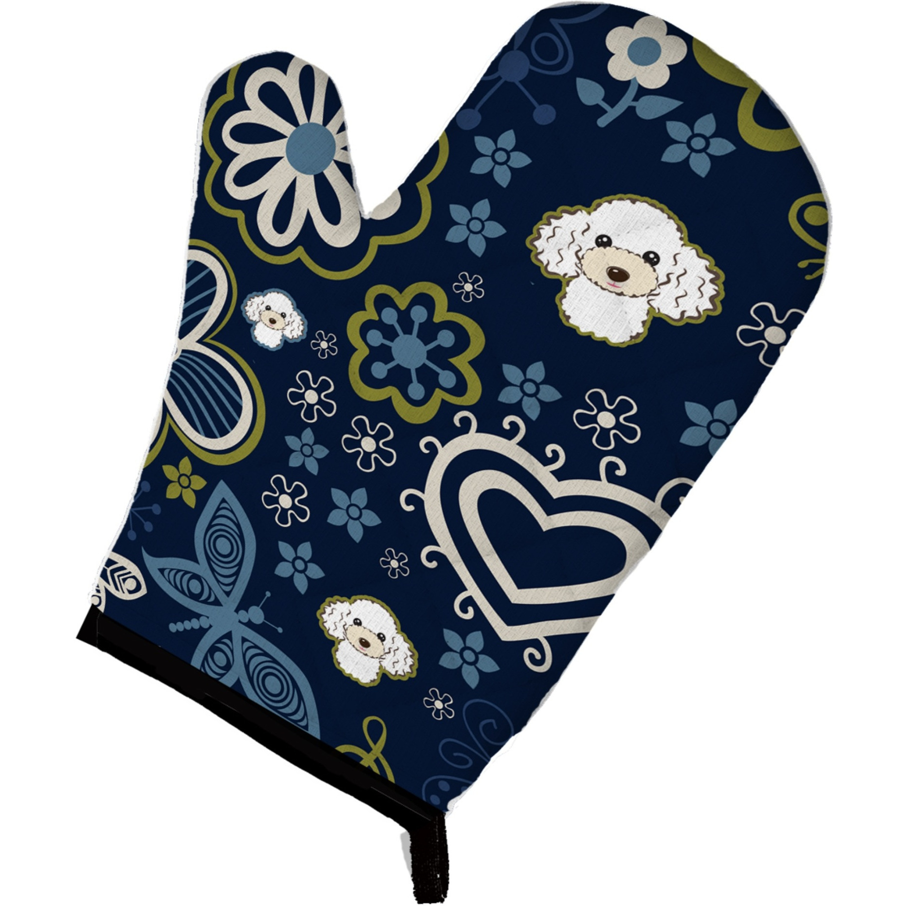 &quotCaroline's Treasures Blue Flowers White Poodle, Large, multicolor oven mitt"
