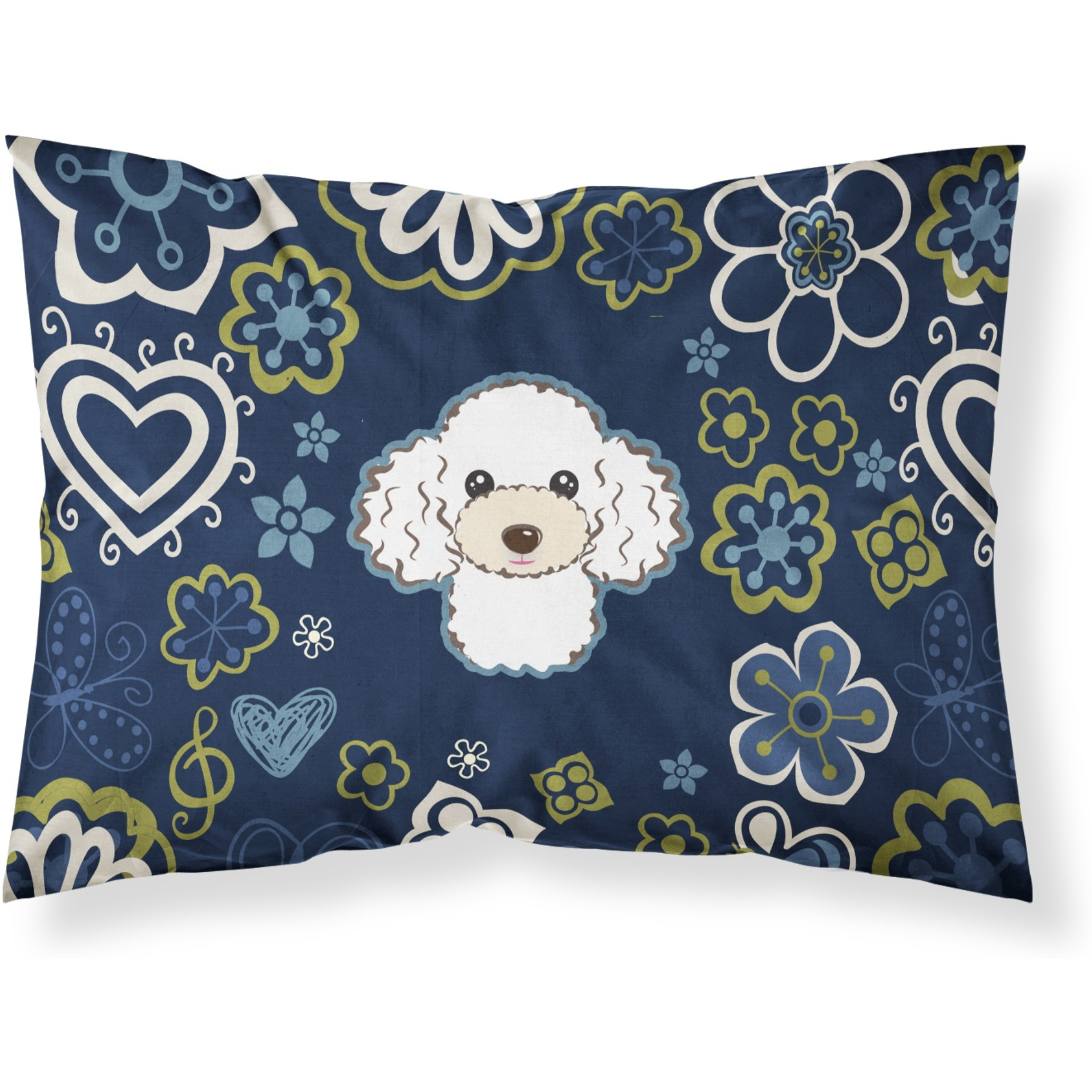 Blue Flowers White Poodle Fabric Standard Pillowcase