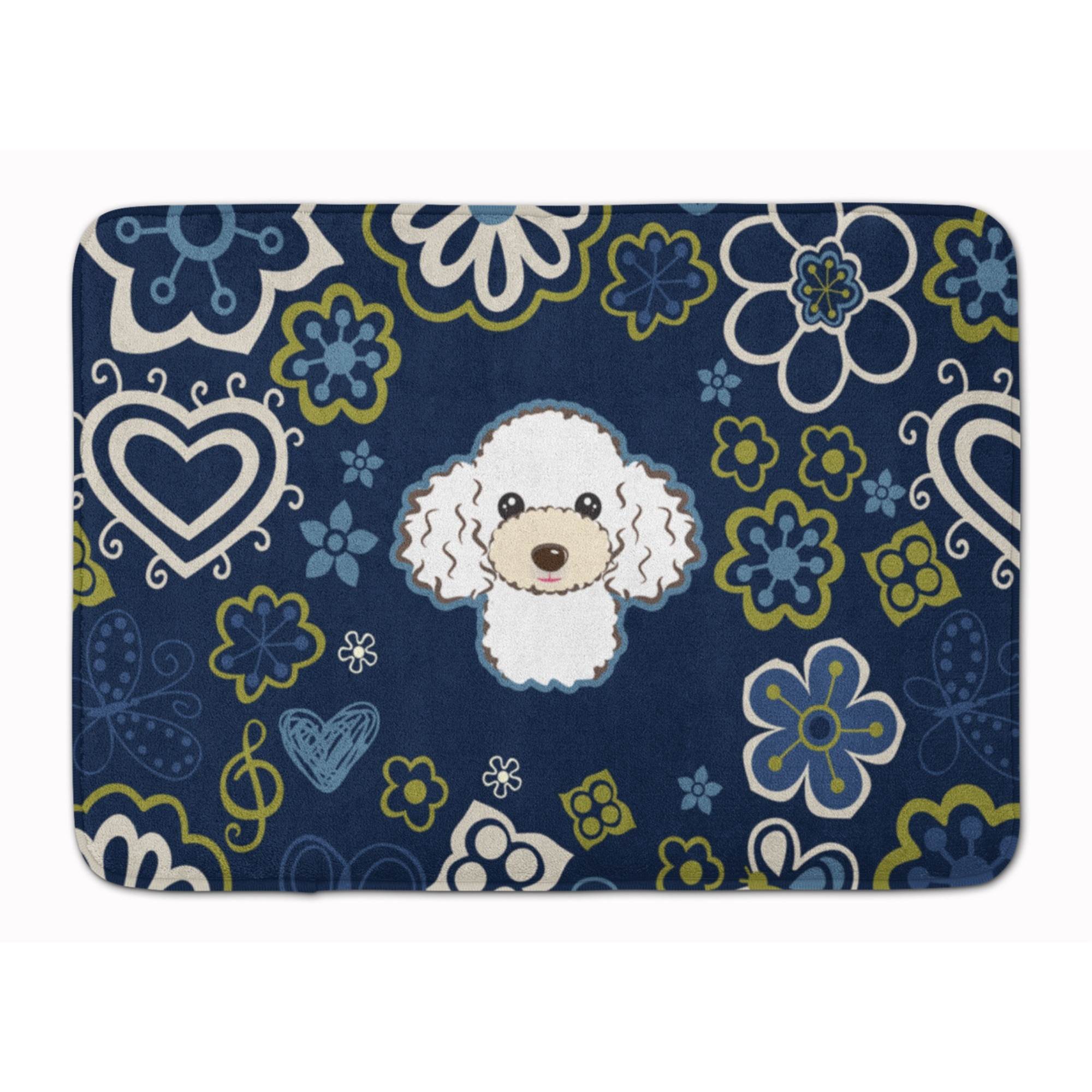 &quotCaroline's Treasures Blue Flowers White Poodle Floor Mat, 19"" x 27"", Multicolor"