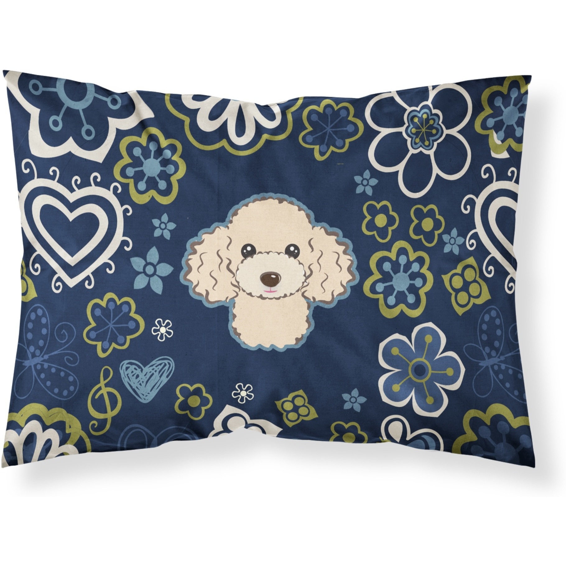 Blue Flowers Buff Poodle Fabric Standard Pillowcase