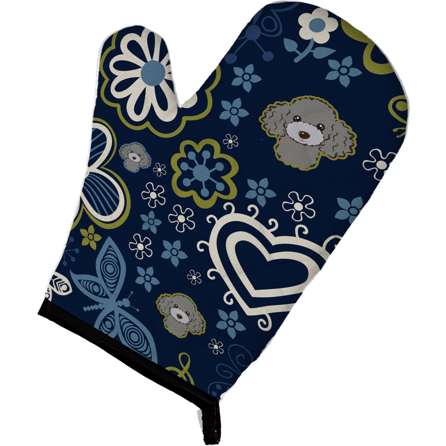 &quotCaroline's Treasures Blue Flowers Silver Gray Poodle, Large, multicolor oven mitt"