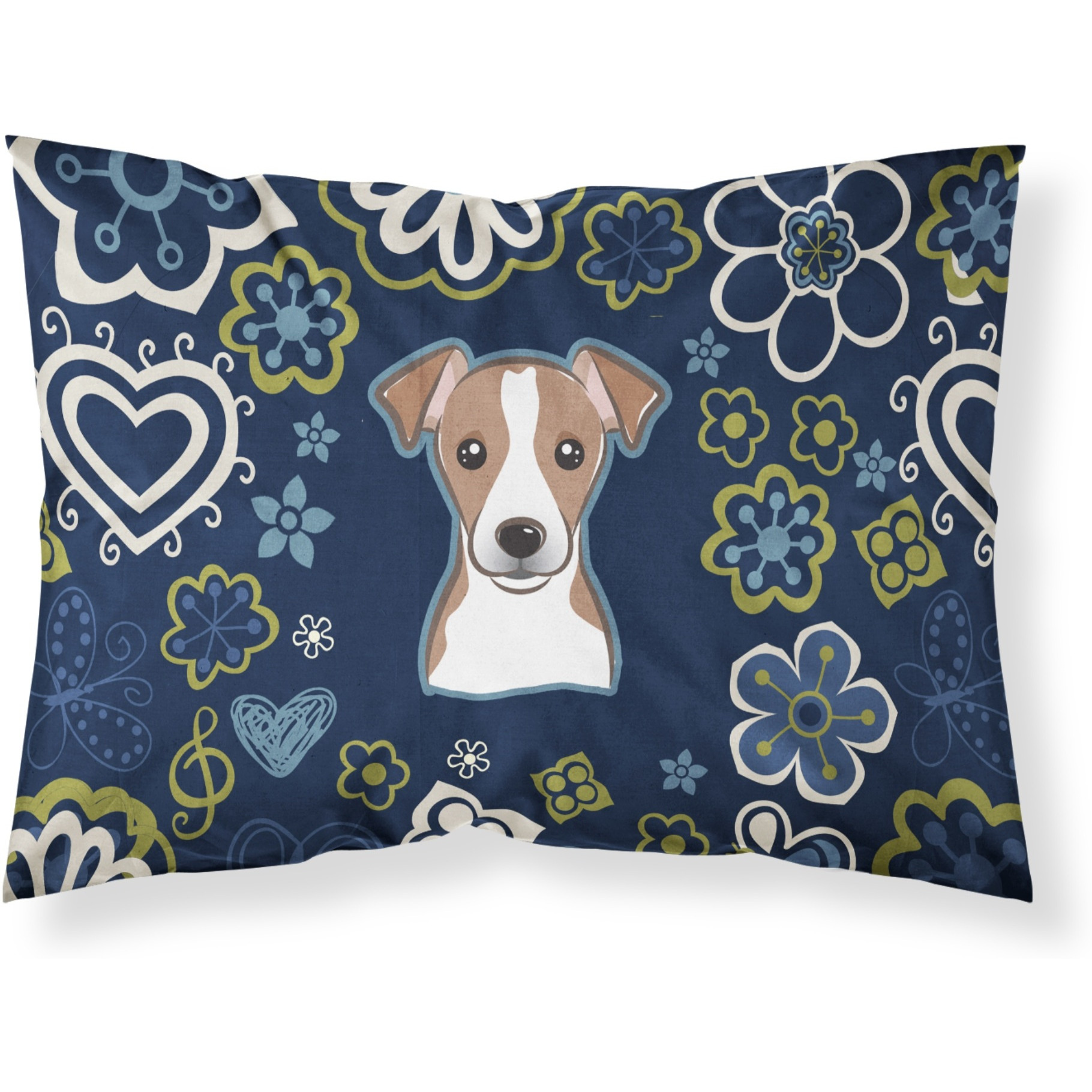 Blue Flowers Jack Russell Terrier Fabric Standard Pillowcase
