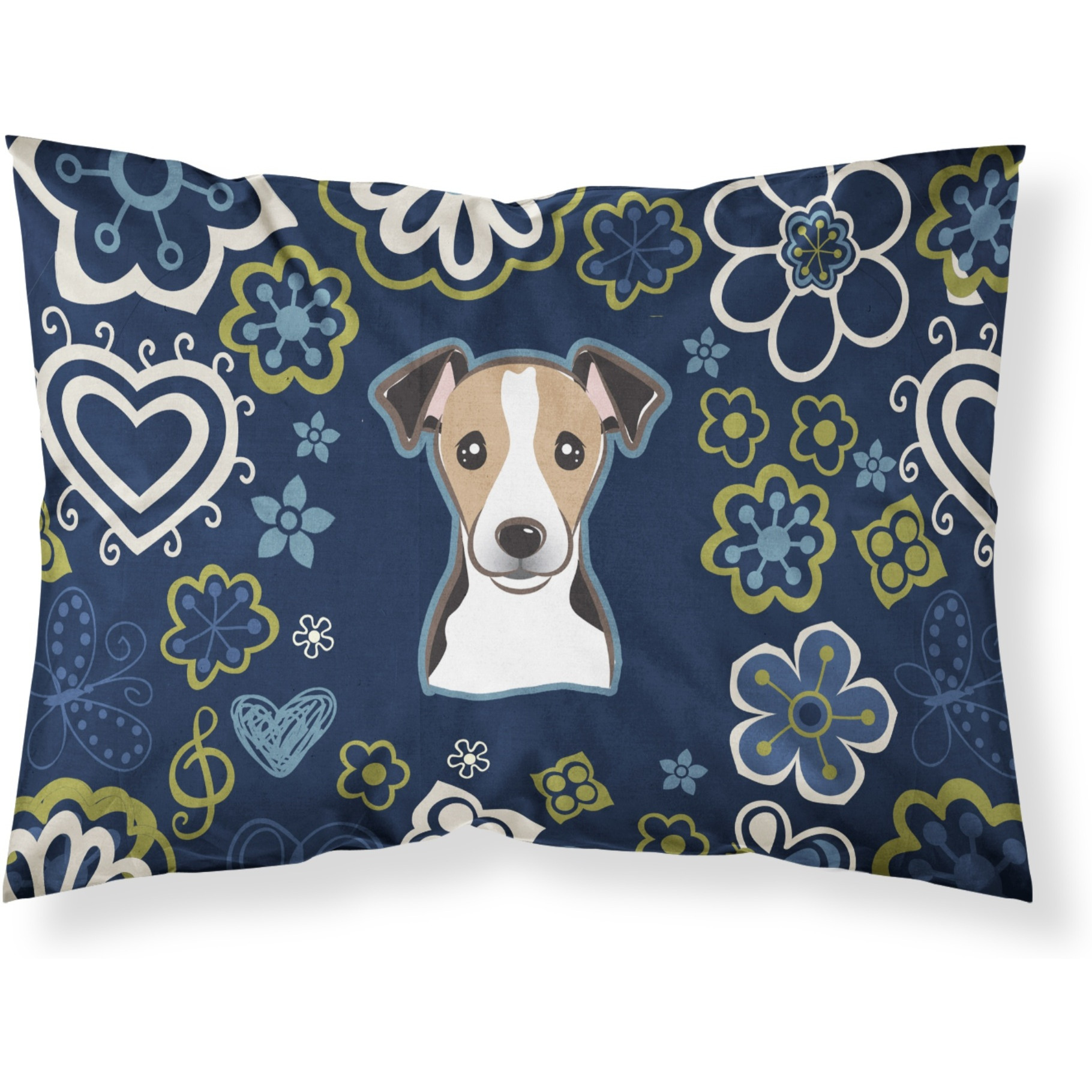Blue Flowers Jack Russell Terrier Fabric Standard Pillowcase