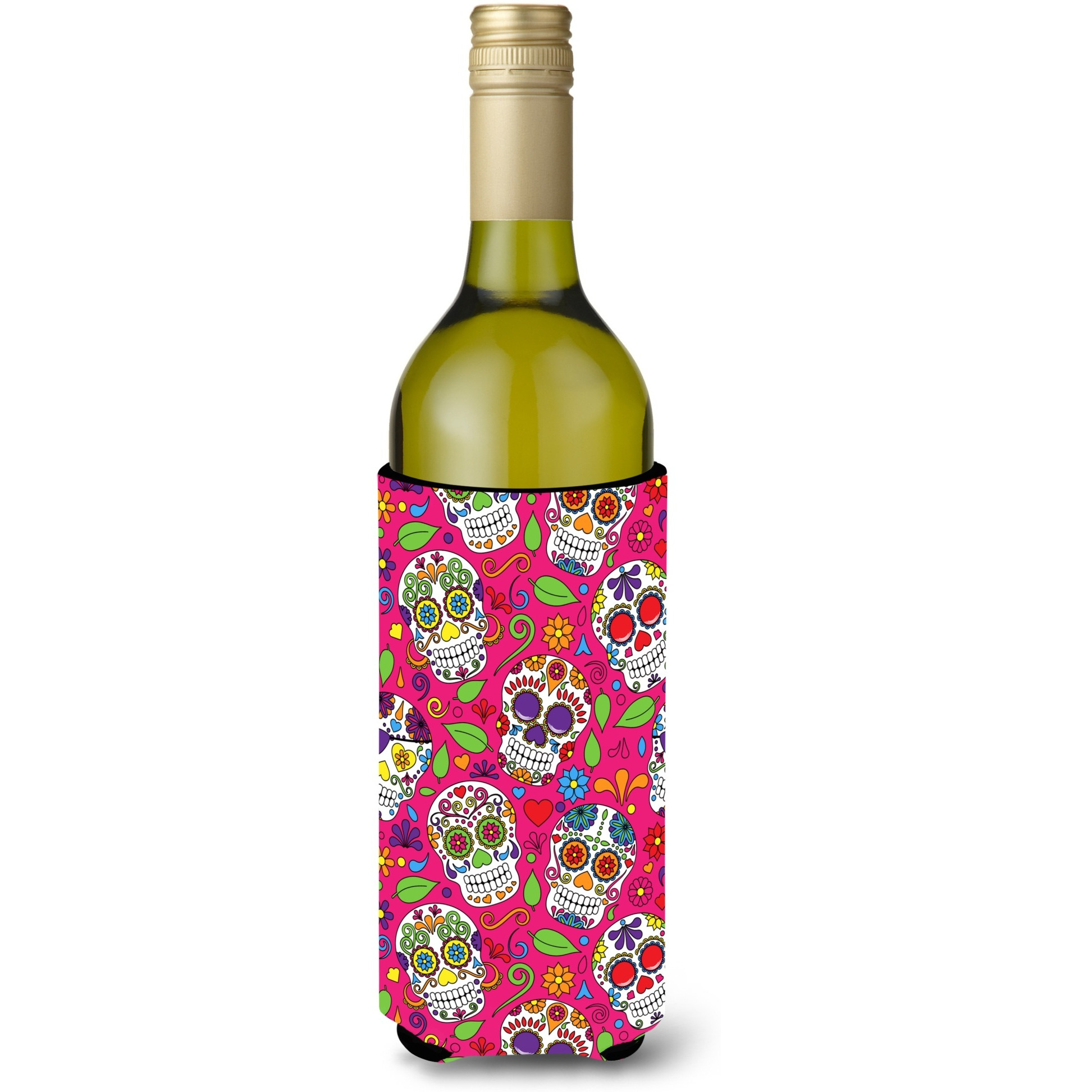 &quotCaroline's Treasures Day of the Dead Pink Wine Bottle Beverage Insulator Hugger, 750 ml, Multicolor"