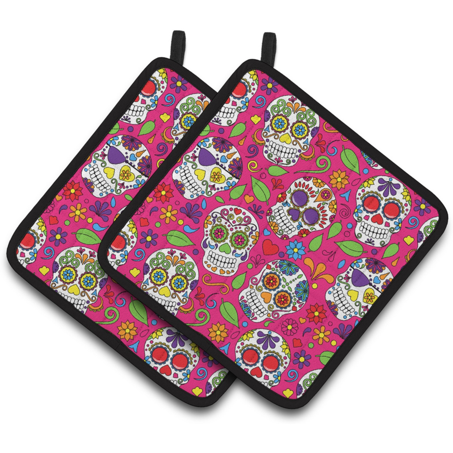 &quotCaroline's Treasures Day of The Dead Pink Pair of Pot Holders, 7.5HX7.5W, Multicolor"