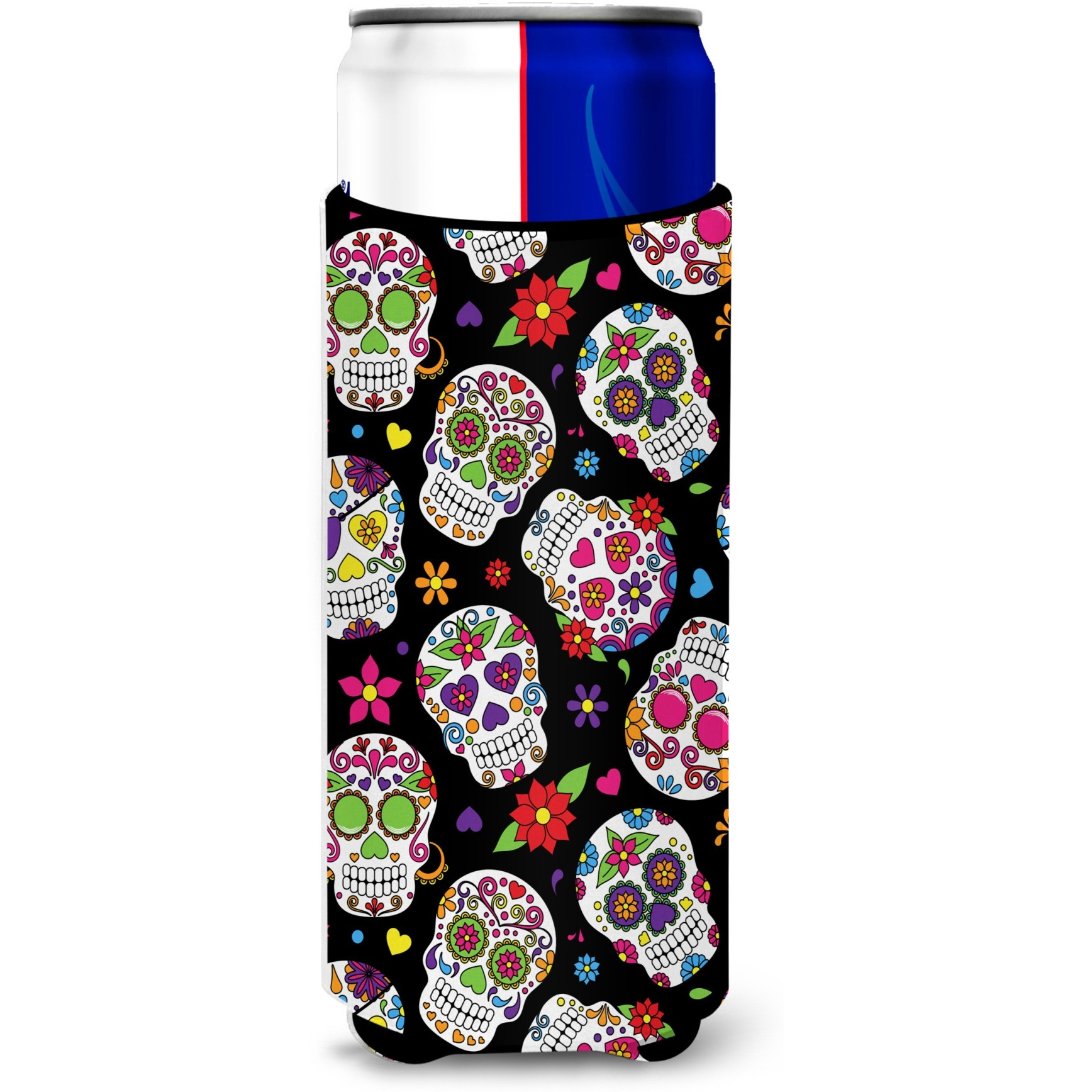 &quotCaroline's Treasures Day of The Dead black Michelob Ultra Hugger For Slim Cans, Slim Can, Multicolor"
