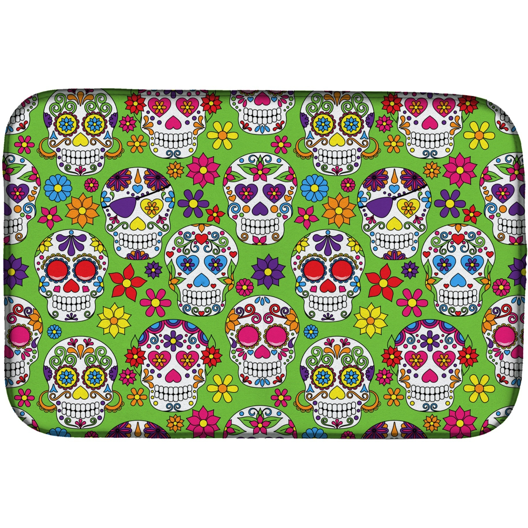 &quotCaroline's Treasures Day Of The Dead Green Dish Drying Mat, 14"" x 21"""