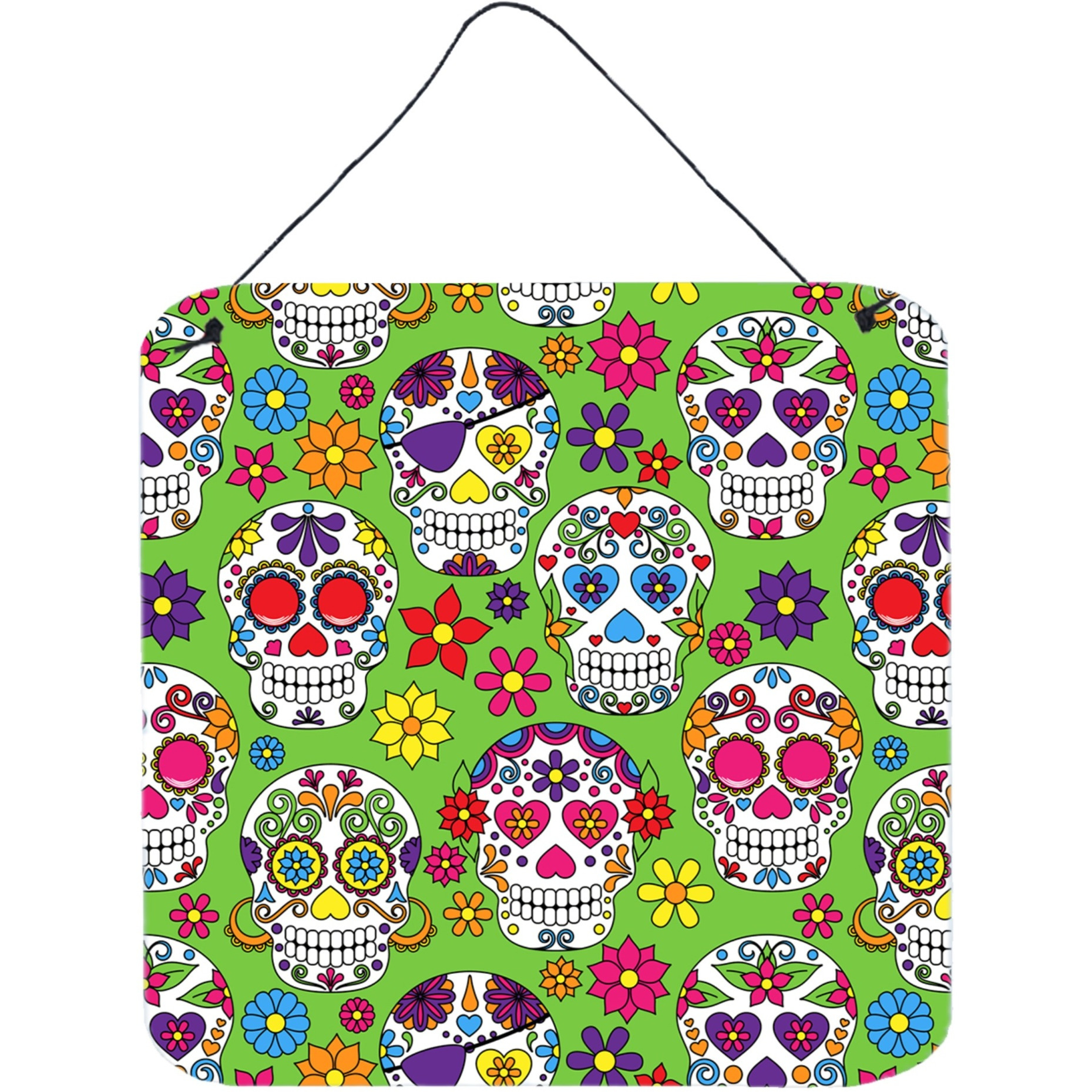 &quotCaroline's Treasures Day of the Dead Green Metal Print, 6"" H x 6"" W, Multicolor"