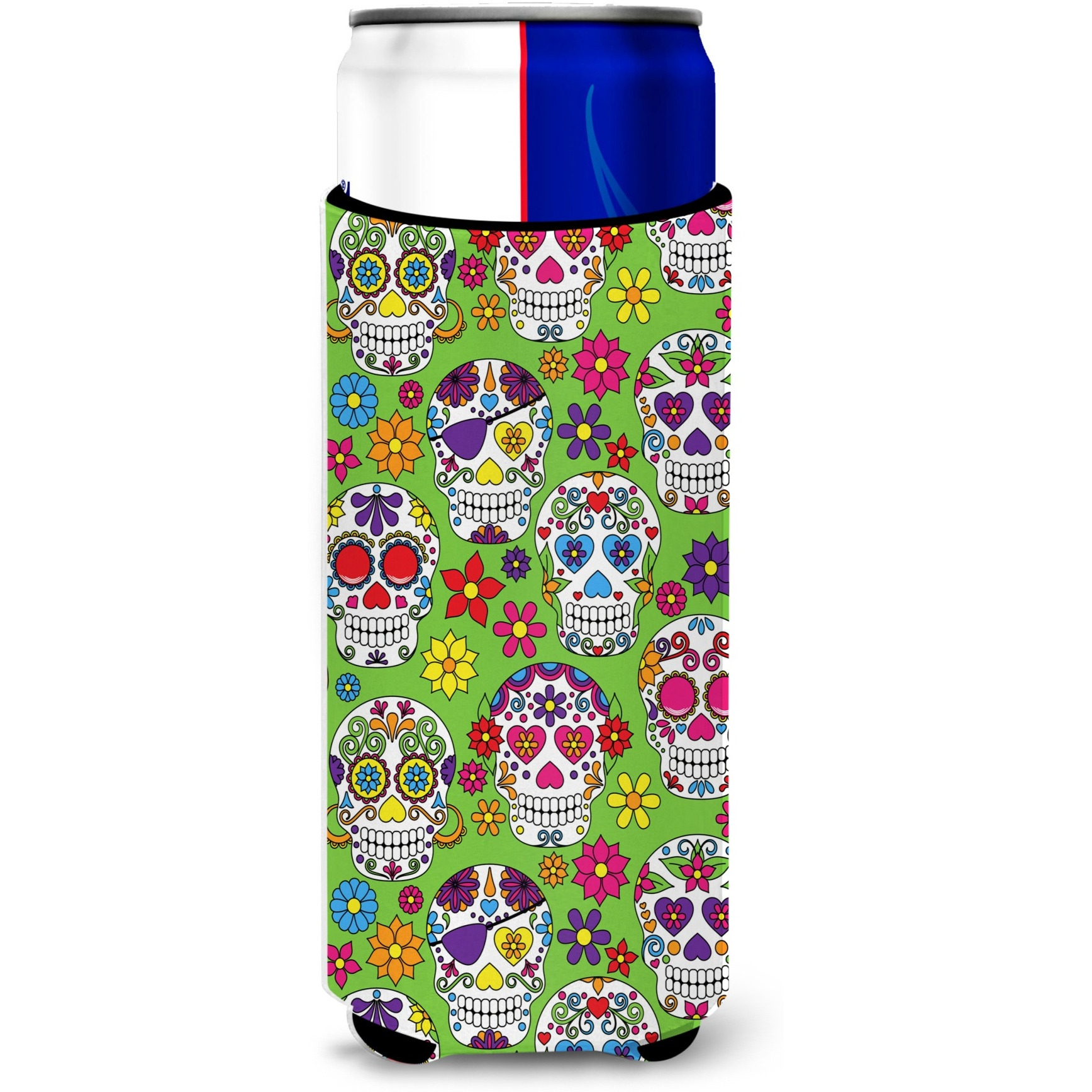 &quotCaroline's Treasures Day of The Dead green Michelob Ultra Hugger For Slim Cans, Slim Can, Multicolor"