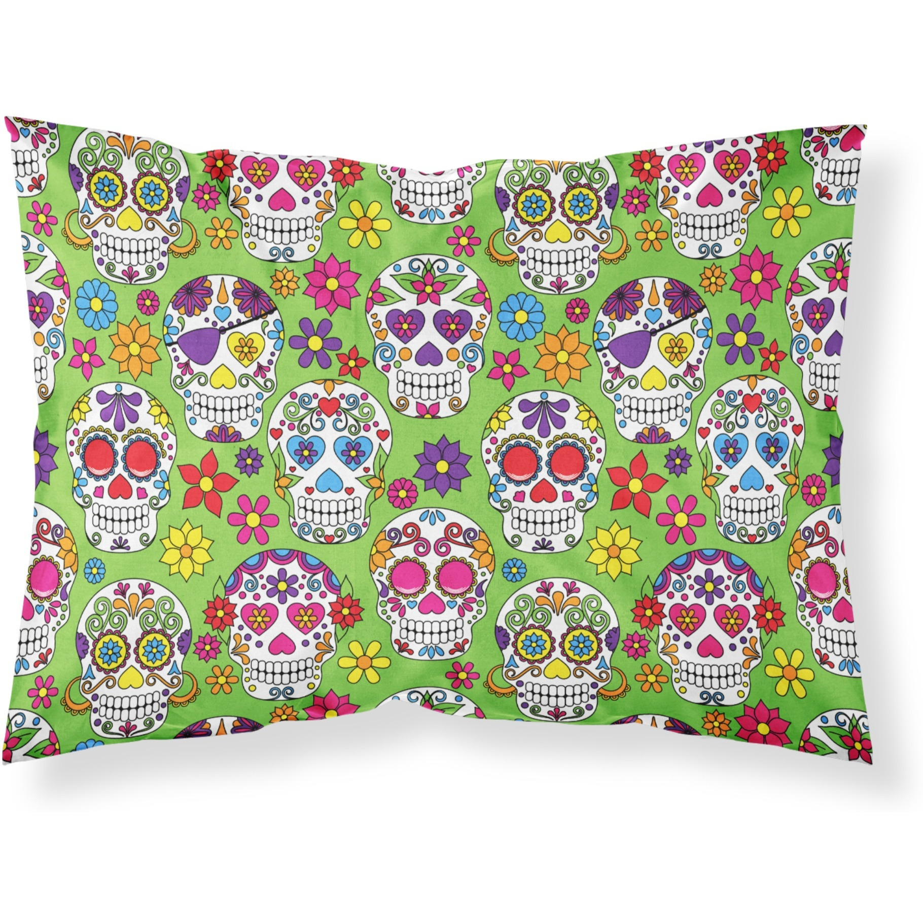 &quotCaroline's Treasures "&quotDay of the Dead Green"" Printed, Polyester Envelope Closure pillowcase, Standard, Multicolor"