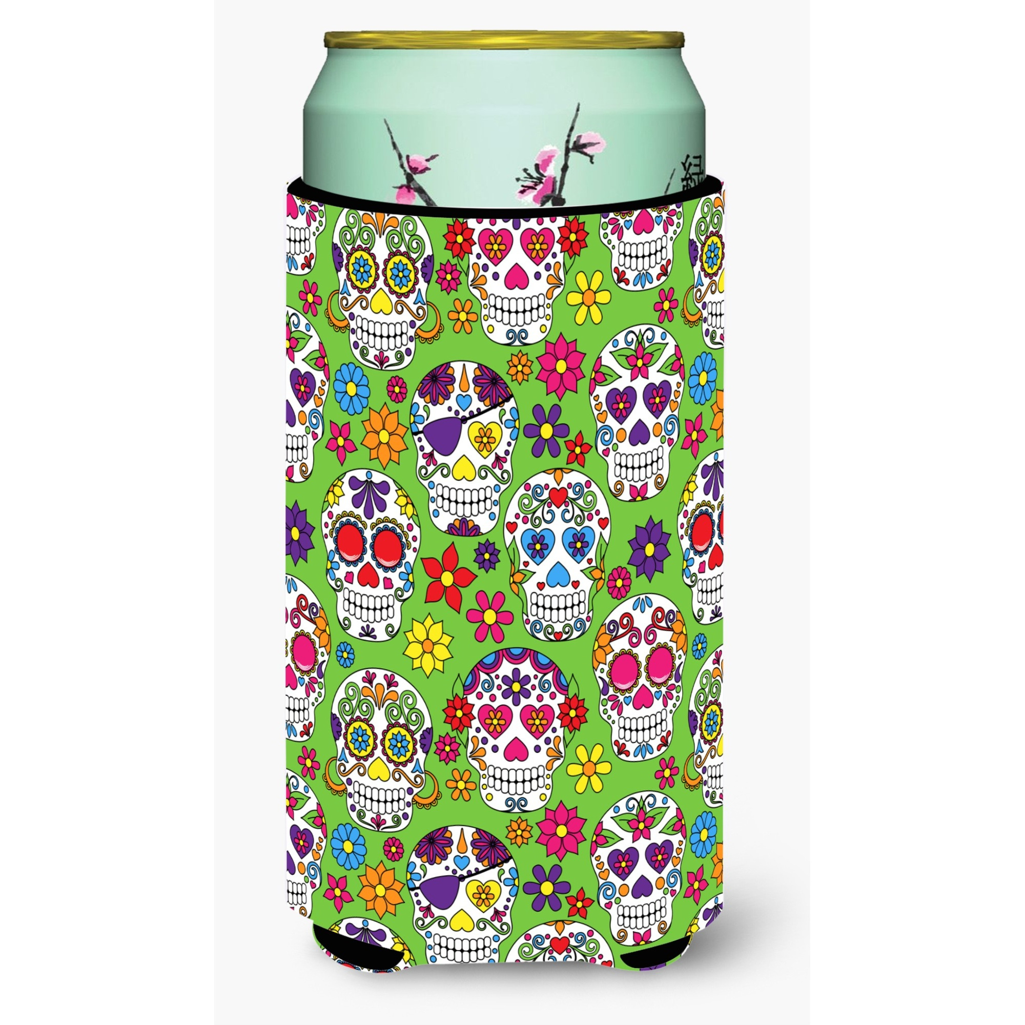 &quotCaroline's Treasures Day of The Dead green Tall Boy Beverage Insulator Hugger, Multicolor"