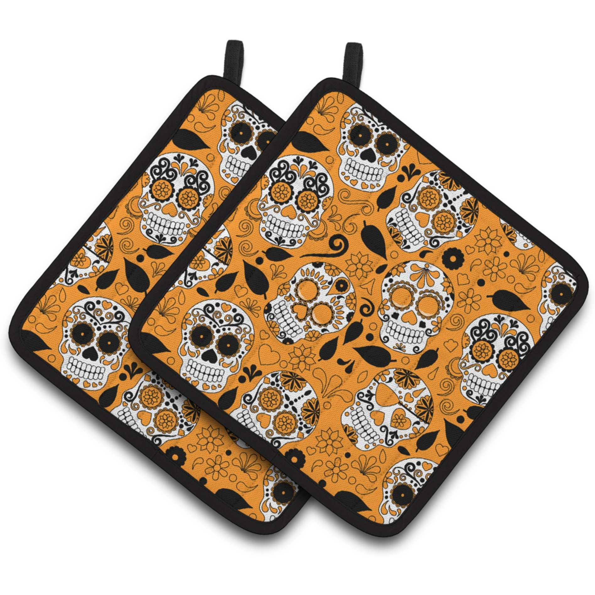 &quotCaroline's Treasures Day of The Dead Orange Pair of Pot Holders, 7.5HX7.5W, Multicolor"