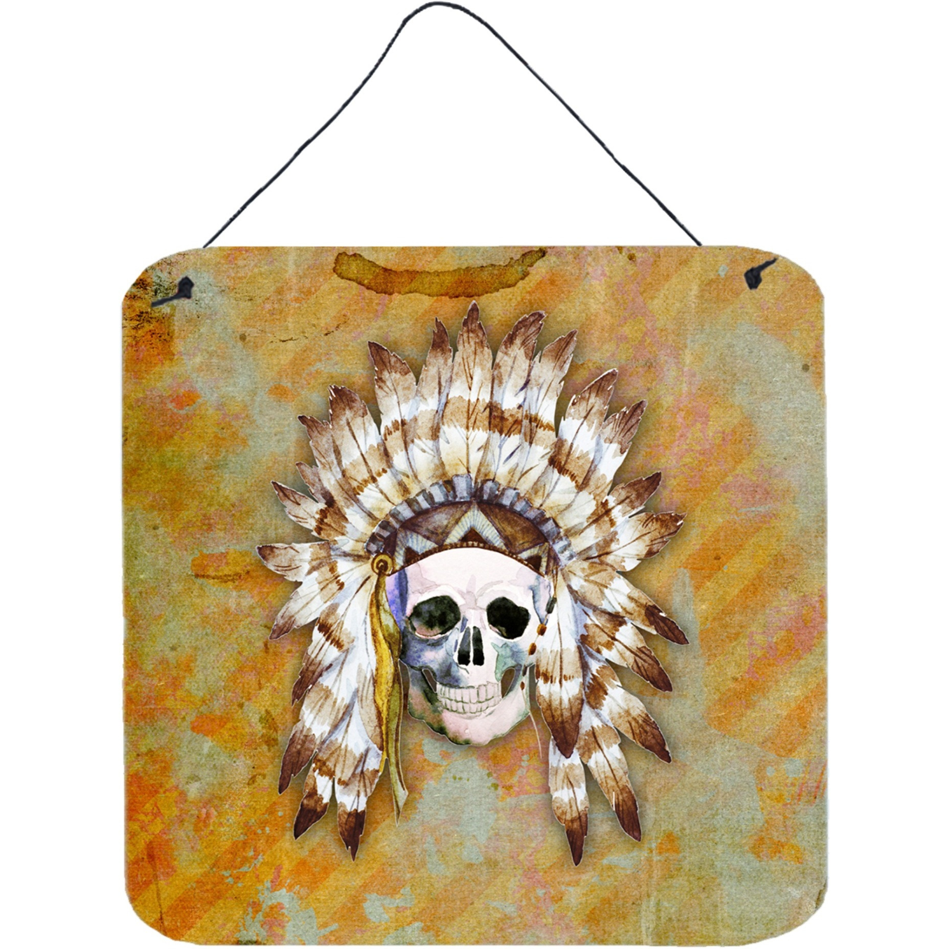 &quotCaroline's Treasures Day of the Dead Indian Skull Metal Print, 6"" H x 6"" W, Multicolor"