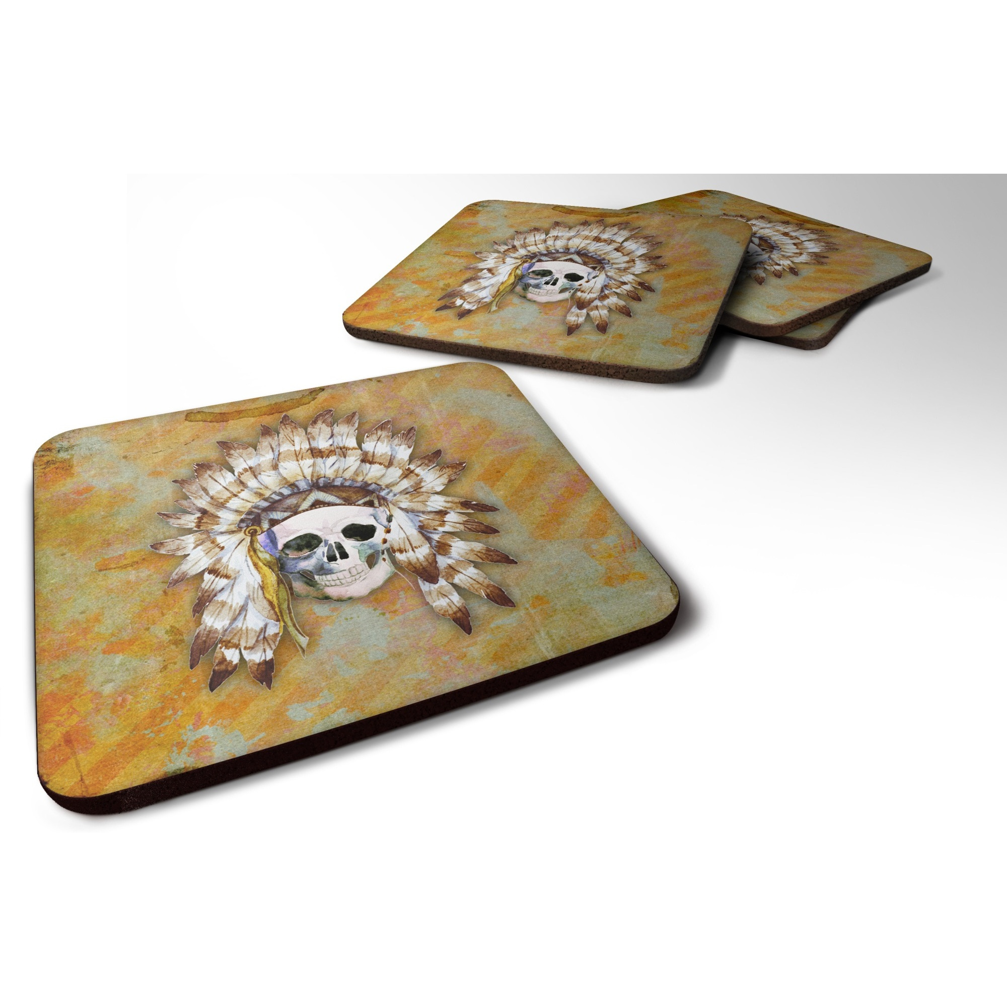 &quotCaroline's Treasures Day of The Dead Indian Skull Foam Coaster Set of 4, 3.5, Multicolor"