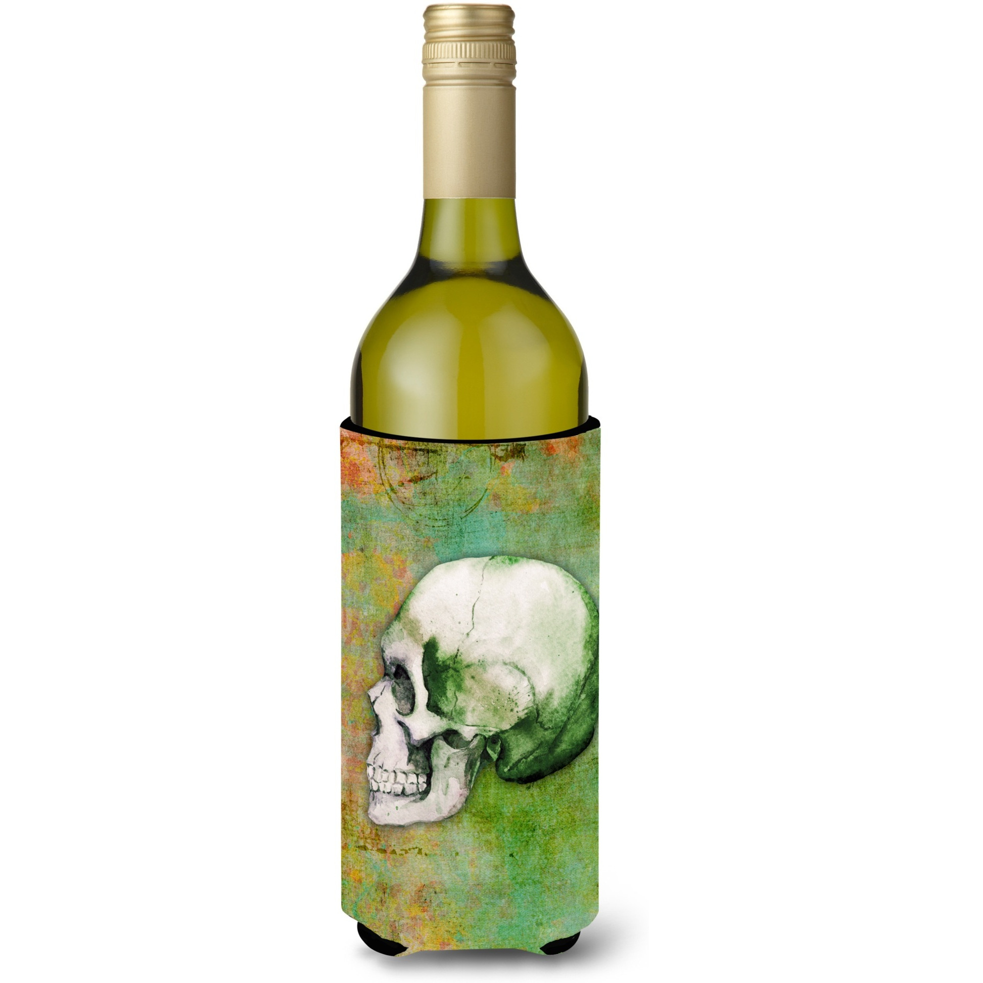 &quotCaroline's Treasures Day of the Dead Green Skull Wine Bottle Beverage Insulator Hugger, 750 ml, Multicolor"