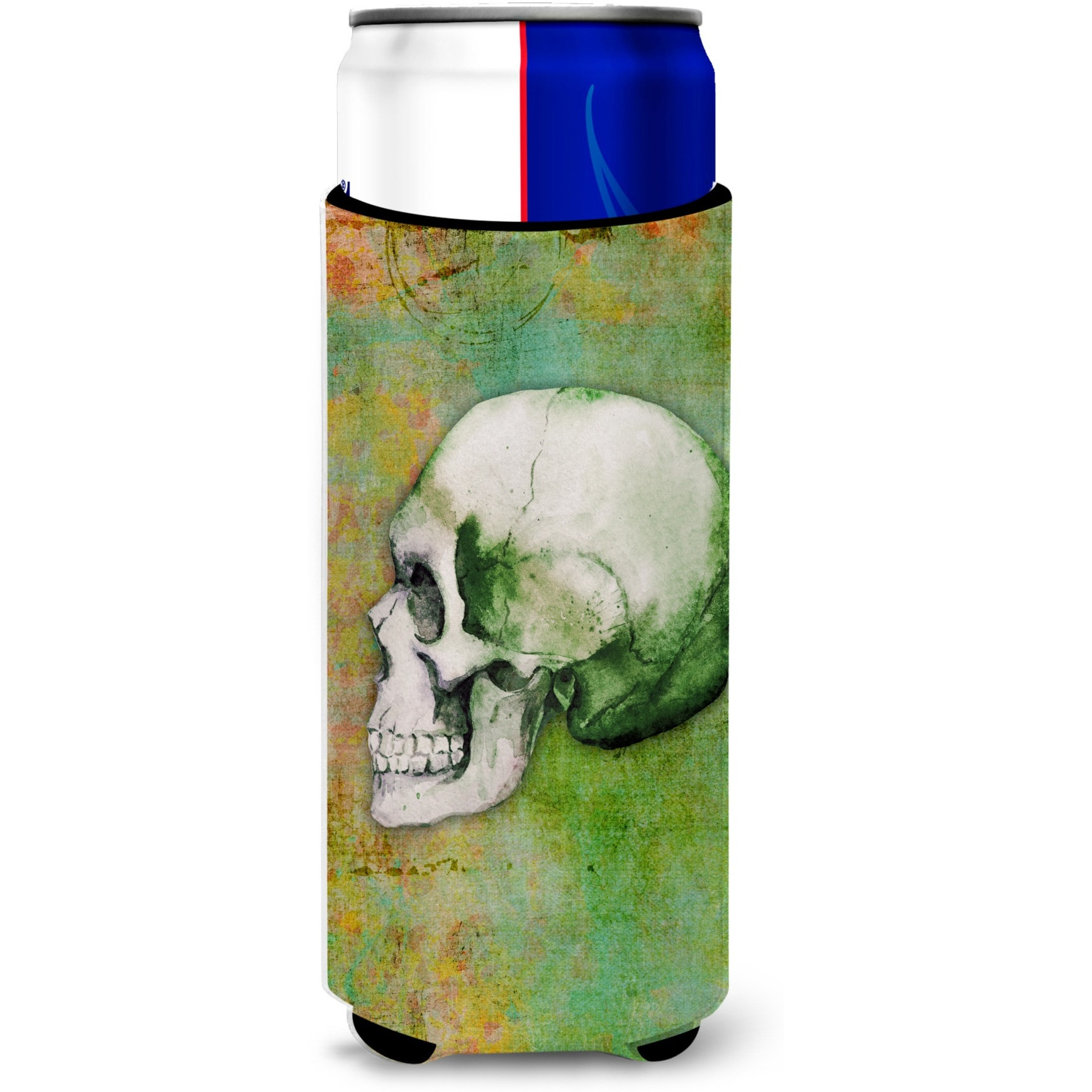 &quotCaroline's Treasures Day of The Dead green Skull Michelob Ultra Hugger For Slim Cans, Slim Can, Multicolor"