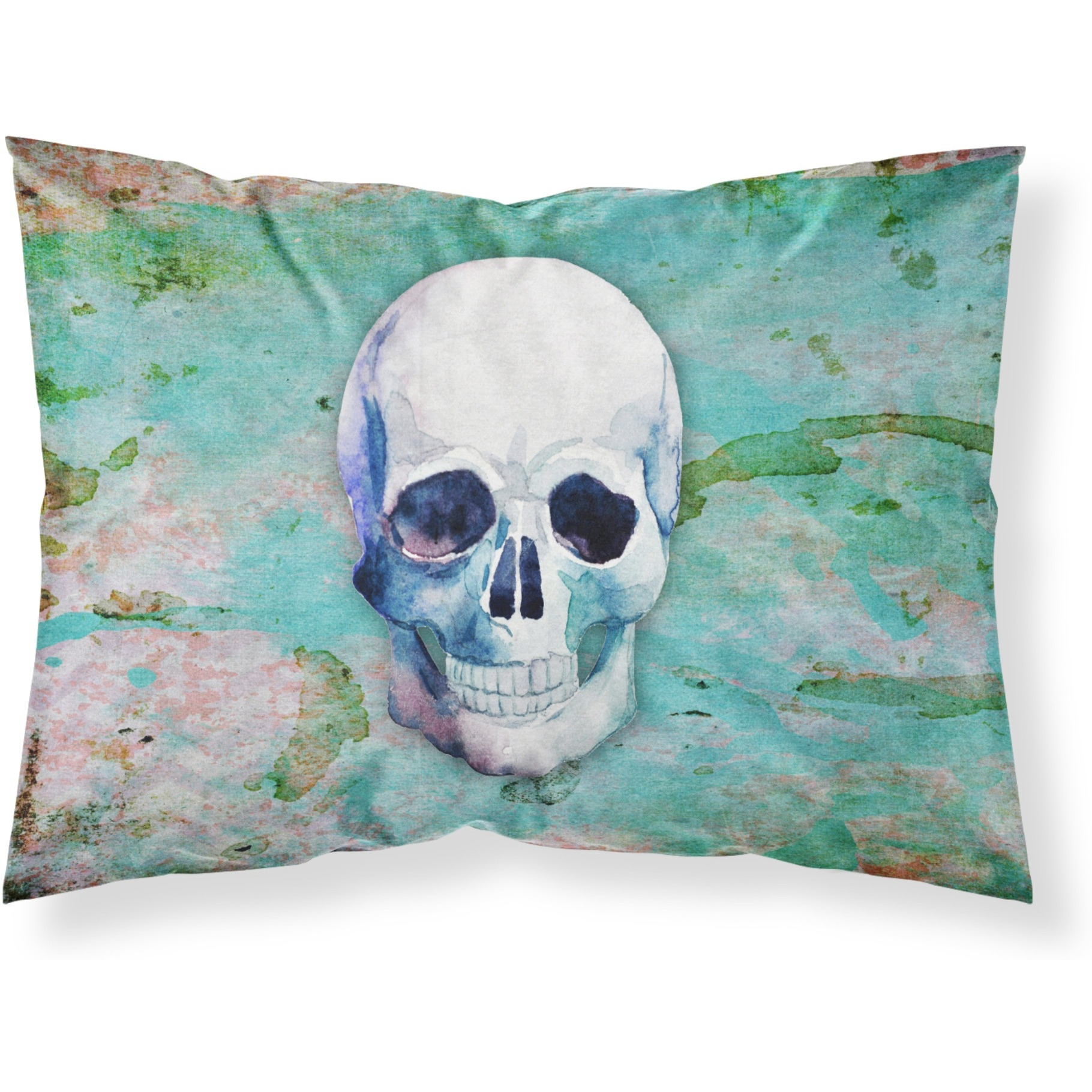 &quotCaroline's Treasures Day of the Dead Teal Skull Printed, Polyester, 250 Thread count, Envelope closure Pillowcase, Standard, Multicolor"