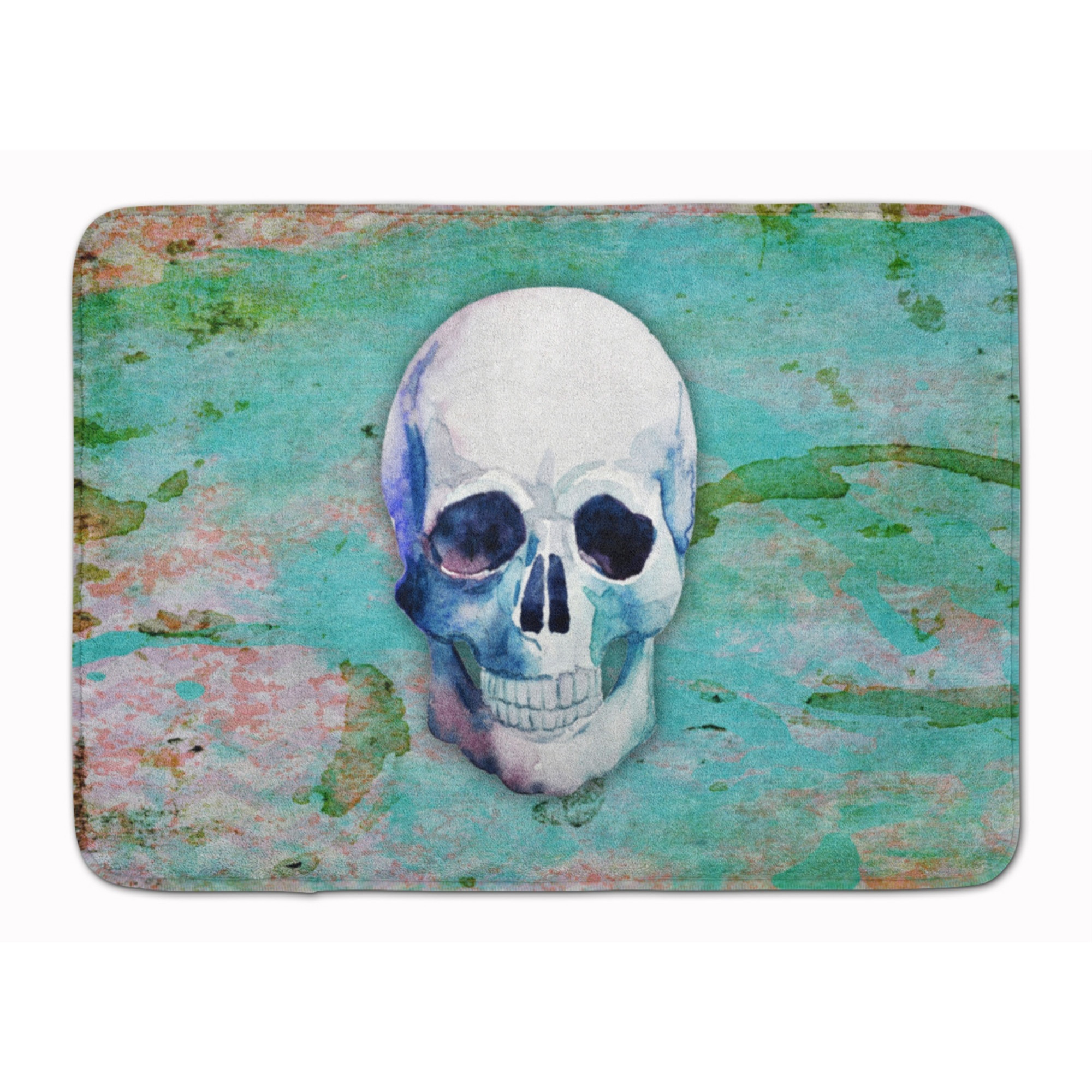 &quotCaroline's Treasures Day of the Dead Teal Skull Floor Mat, 19"" x 27"", Multicolor"