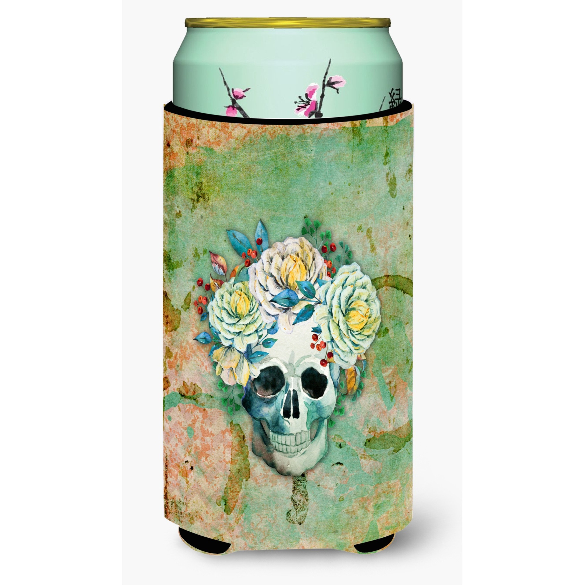 &quotCaroline's Treasures Day of The Dead Skull with Flowers Beverage Insulator Hugger, Tall Boy, Multicolor"
