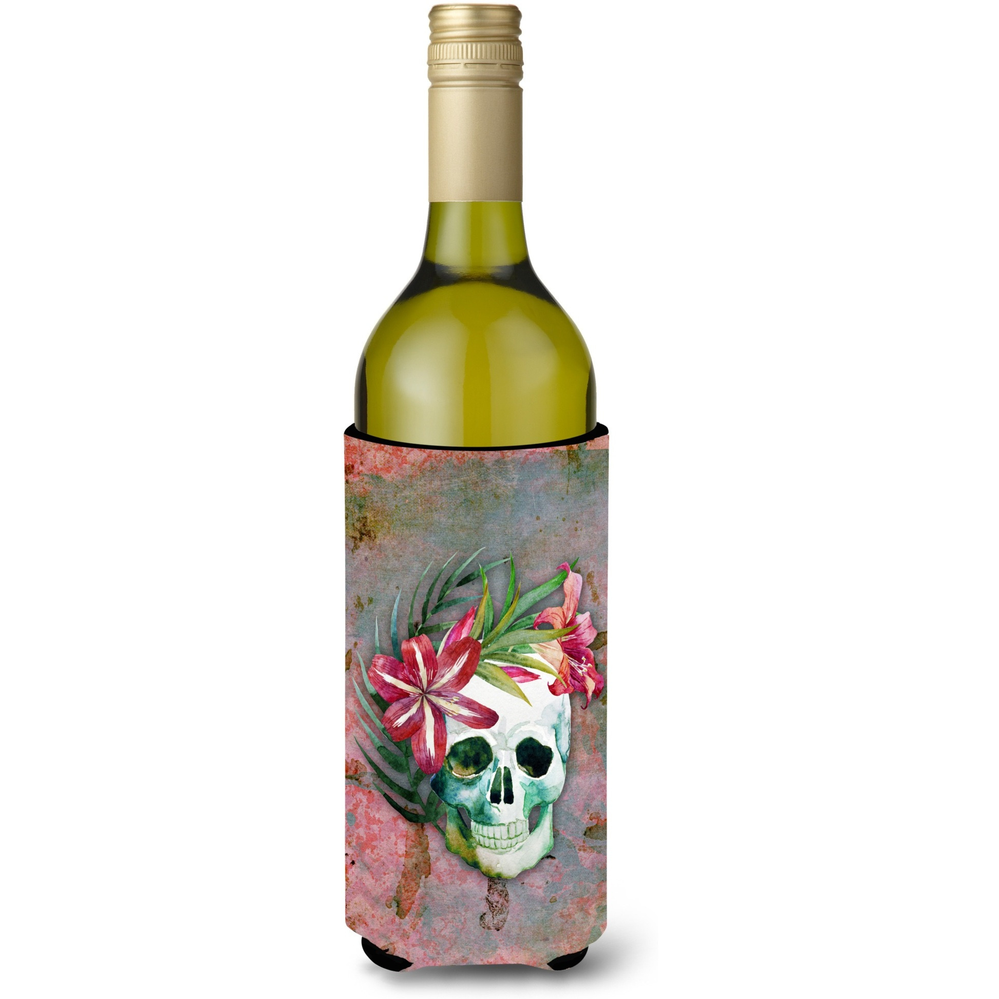 &quotCaroline's Treasures Day of the Dead Skull Flowers Wine Bottle Beverage Insulator Hugger, 750 ml, Multicolor"