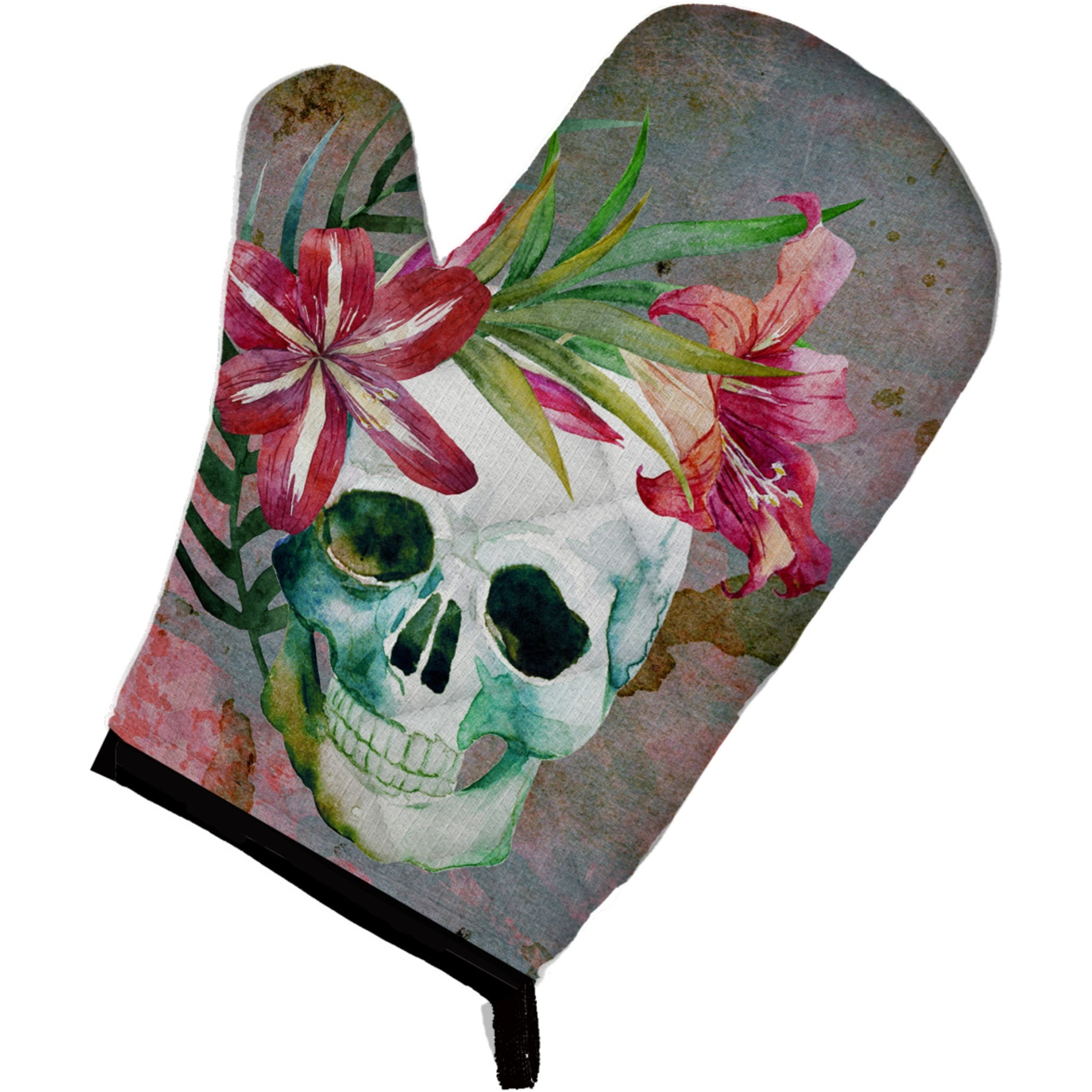 &quotCaroline's Treasures Day of the Dead Skull Flowers Oven Mitt, Multicolor, 12"" x 8.5"""