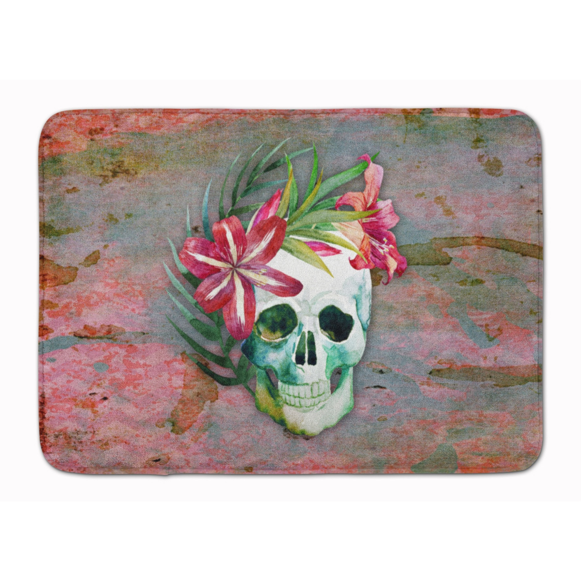 &quotCaroline's Treasures Day of the Dead Skull Flowers Floor Mat, 19"" x 27"", Multicolor"