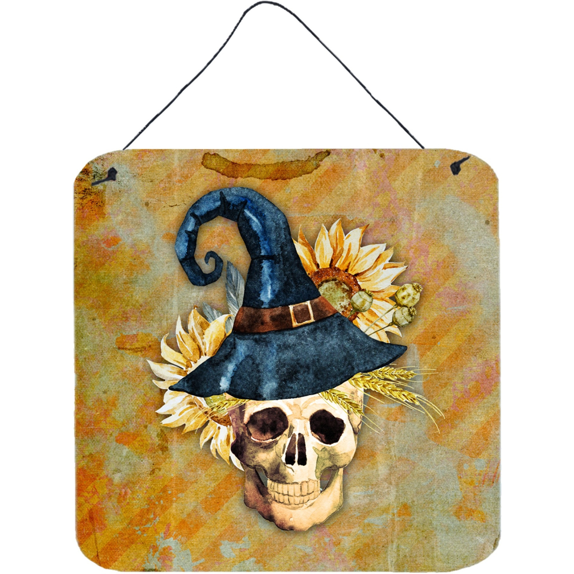 &quotCaroline's Treasures Day of the Dead Witch Skull Metal Print, 6"" H x 6"" W, Multicolor"