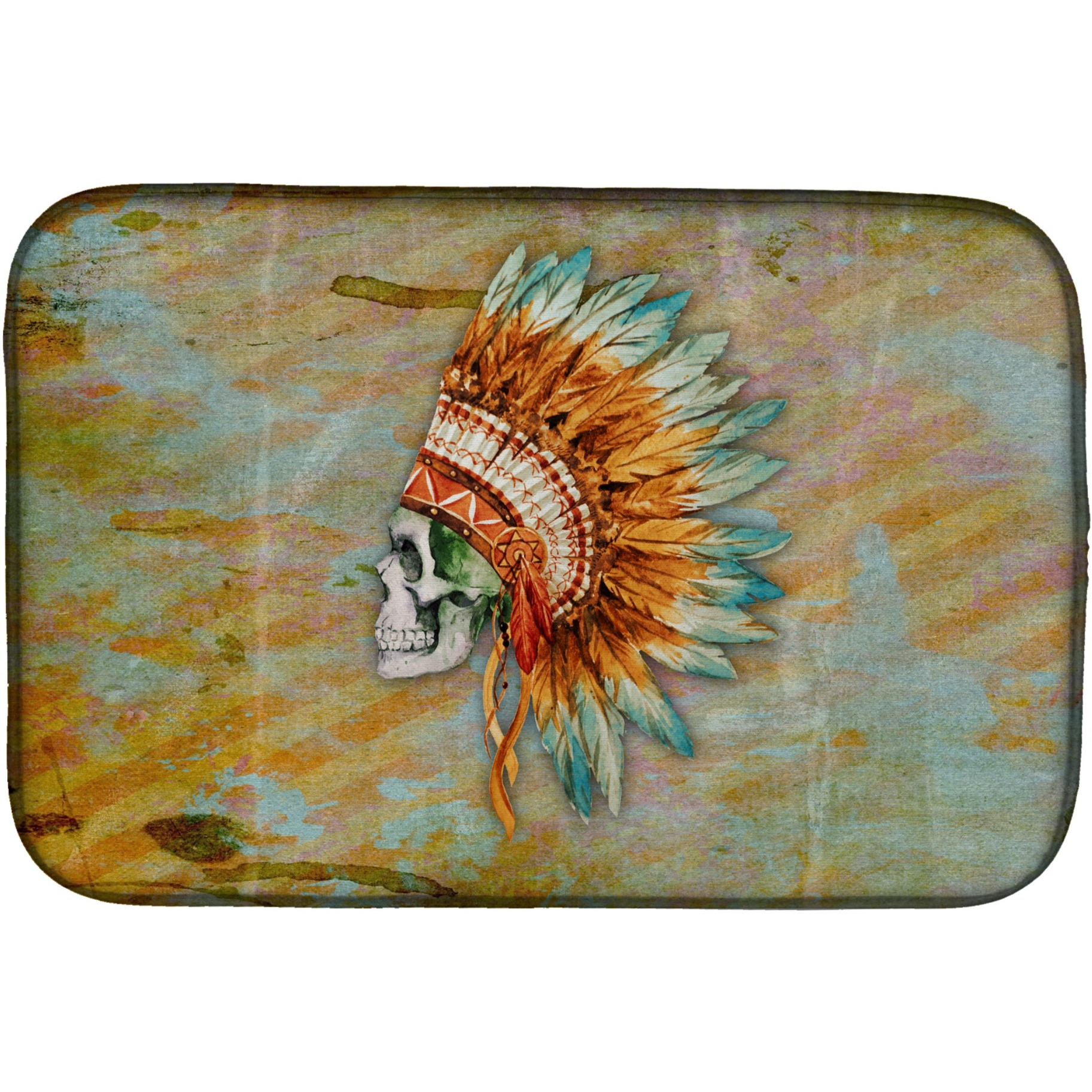 &quotCaroline's Treasures Day of the Dead Indian Skull Dish Drying Mat, 14"" x 21"""