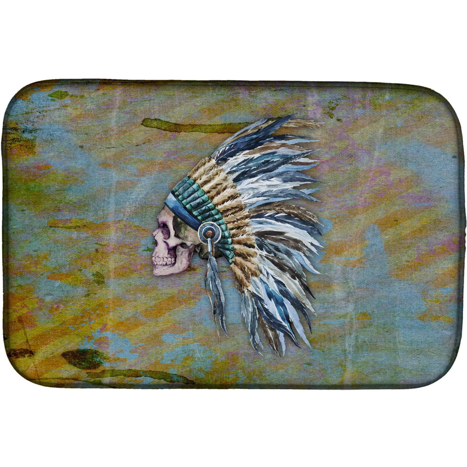 &quotCaroline's Treasures Day of The Dead Indian Chief Skull Dish Drying Mat, 14 x 21"