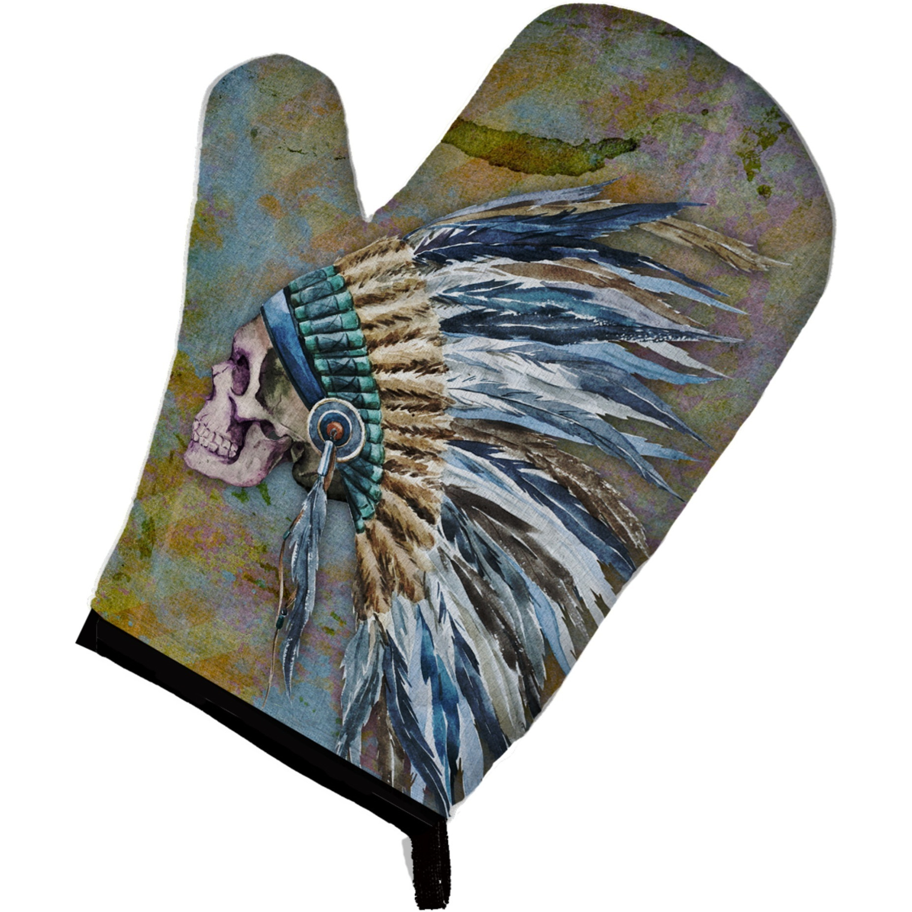 &quotCaroline's Treasures Day of the Dead Indian Chief Skull Oven Mitt, Multicolor, 12"" x 8.5"""