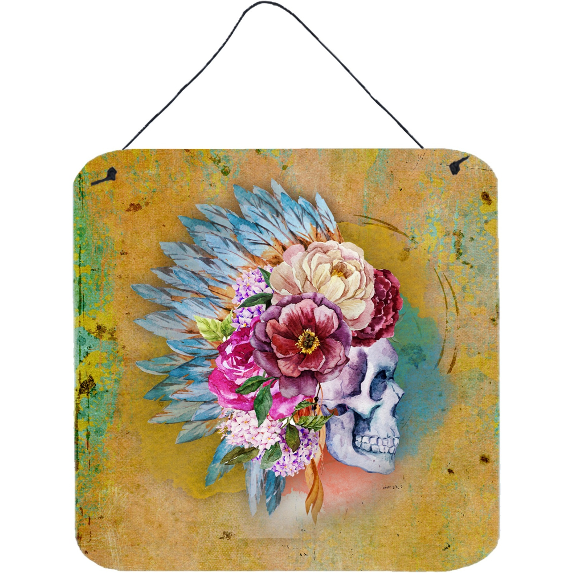 &quotCaroline's Treasures Day of the Dead Flowers Skull Metal Print, 6"" H x 6"" W, Multicolor"
