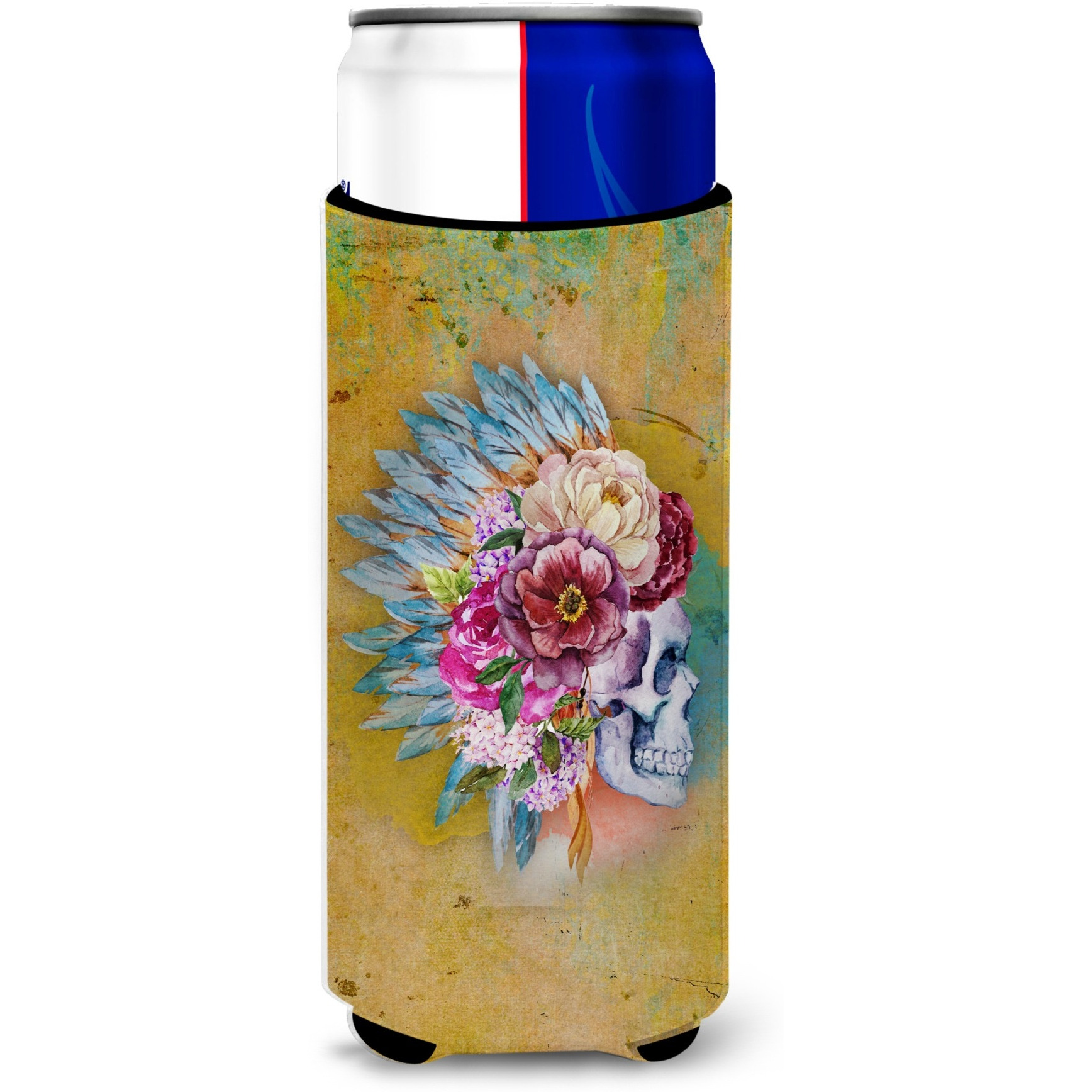 &quotCaroline's Treasures Day of The Dead Flowers Skull Michelob Ultra Hugger For Slim Cans, Slim Can, Multicolor"
