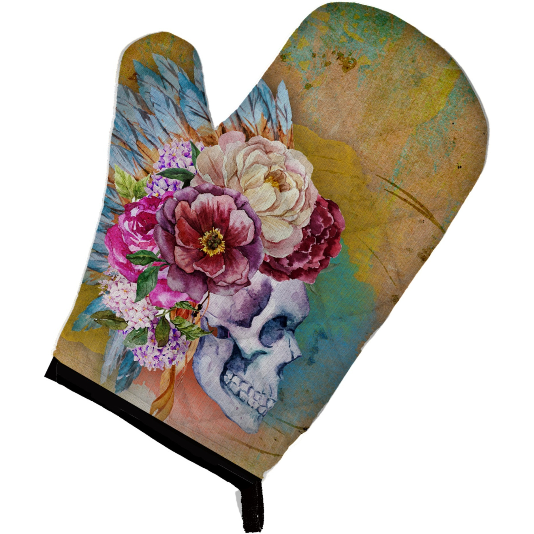 &quotCaroline's Treasures Day of the Dead Flowers Skull Oven Mitt, Multicolor, 12"" x 8.5"""