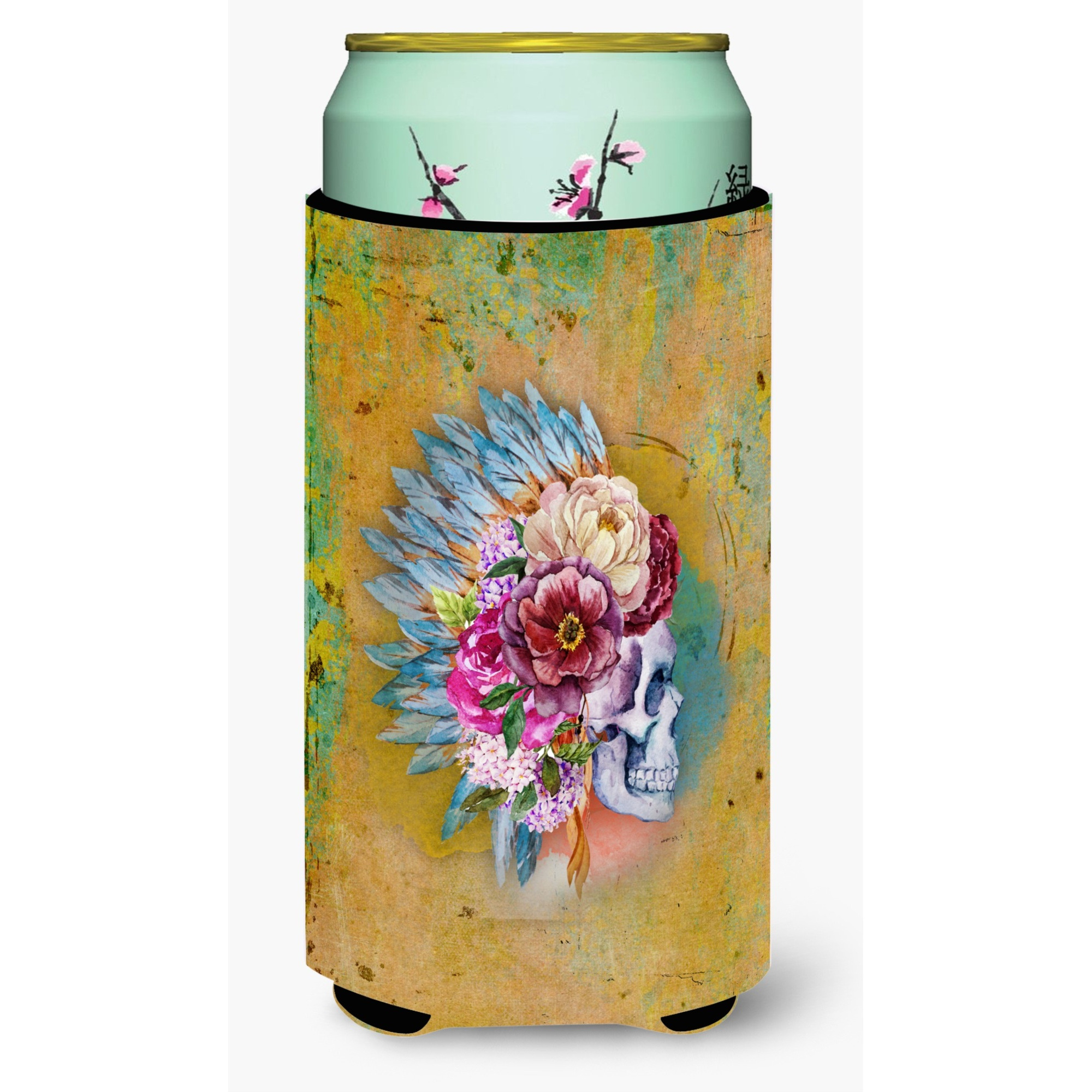 &quotCaroline's Treasures Day of The Dead Flowers Skull Tall Boy Beverage Insulator Hugger, Multicolor"