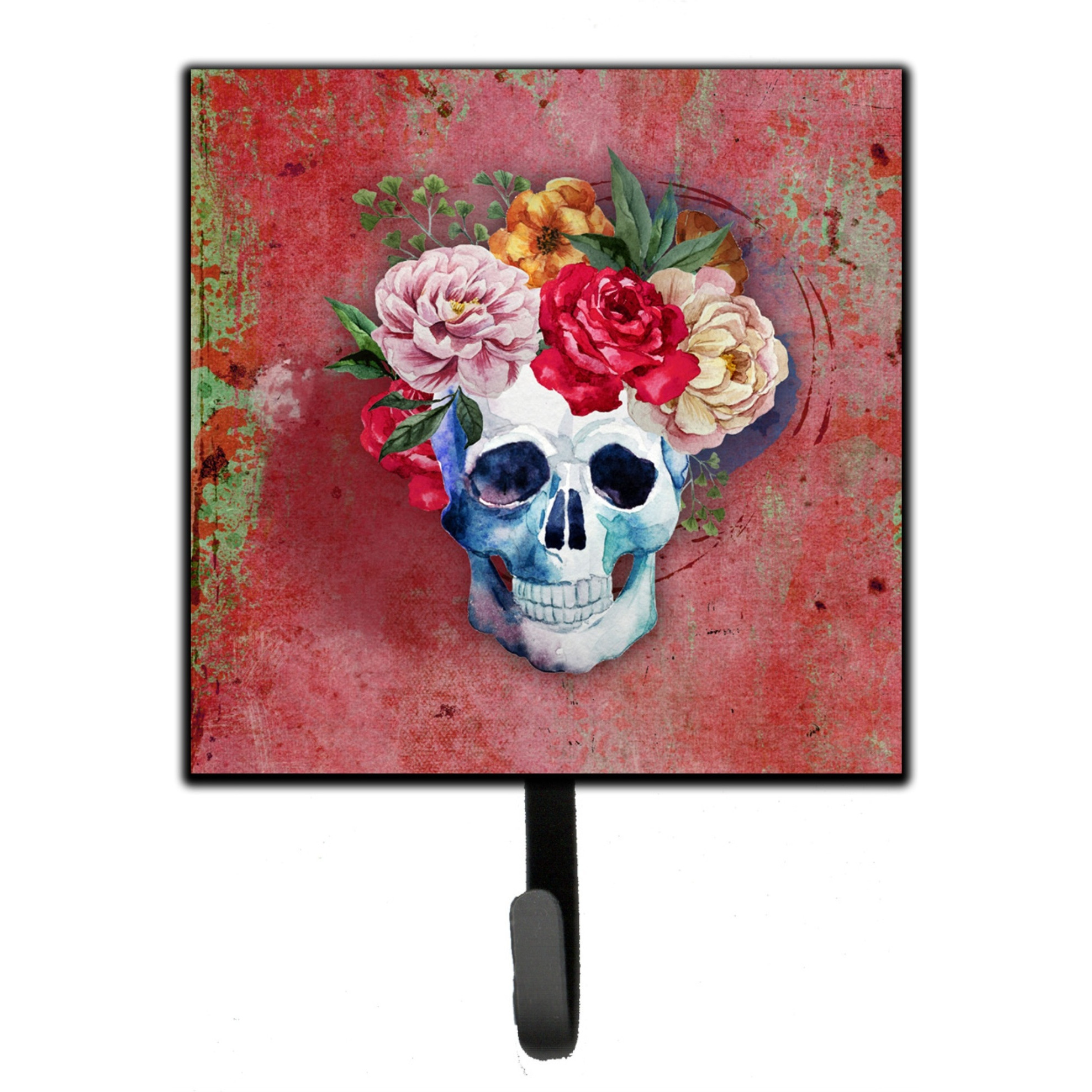 &quotCaroline's Treasures Day of the Dead Red Flowers Skull Wall Hook, Small, Multicolor"
