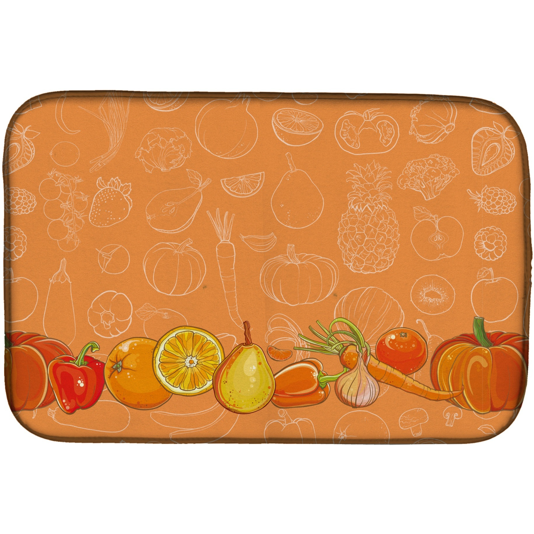 &quotCaroline's Treasures Fruits And Vegetables In Orange Dish Drying Mat, 14"" x 21"", Multicolor"