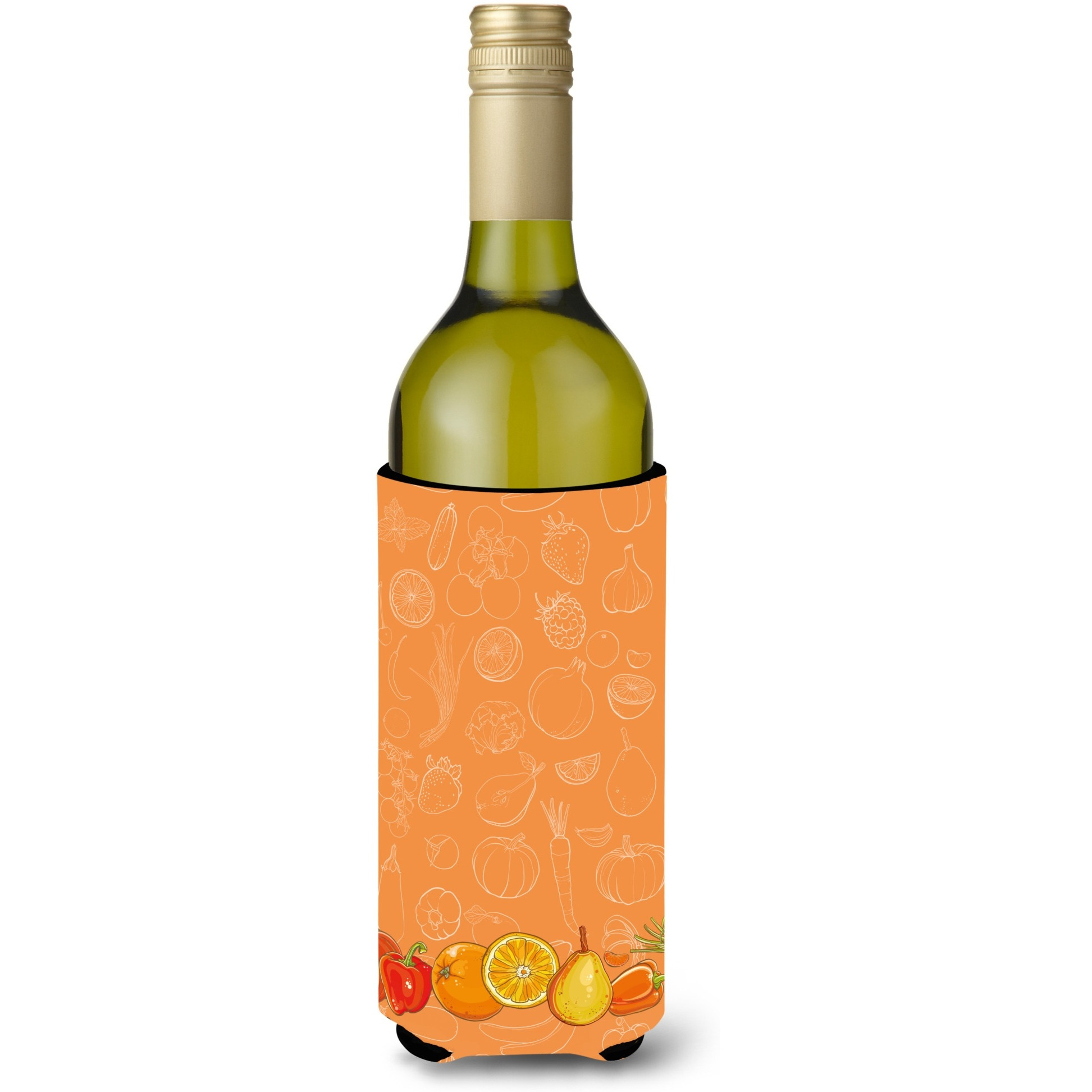 &quotCaroline's Treasures Fruits and Vegetables in Orange Wine Bottle Beverage Insulator Hugger, 750 ml, Multicolor"
