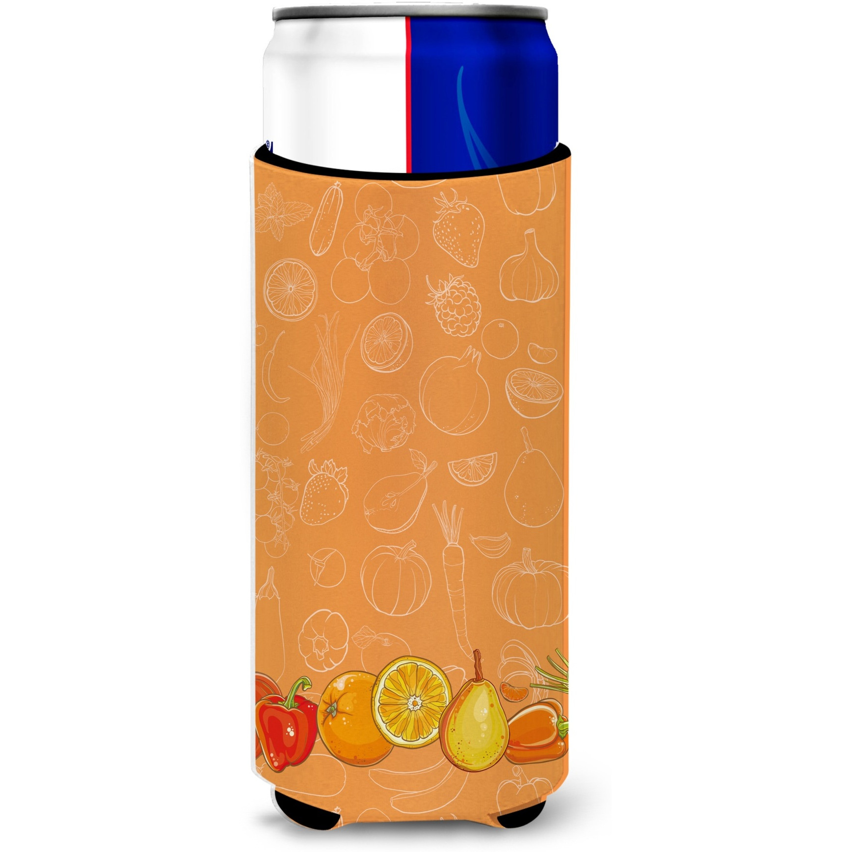 &quotCaroline's Treasures Fruits & Vegetables In Orange Michelob Ultra Hugger For Slim Cans, Slim Can, Multicolor"