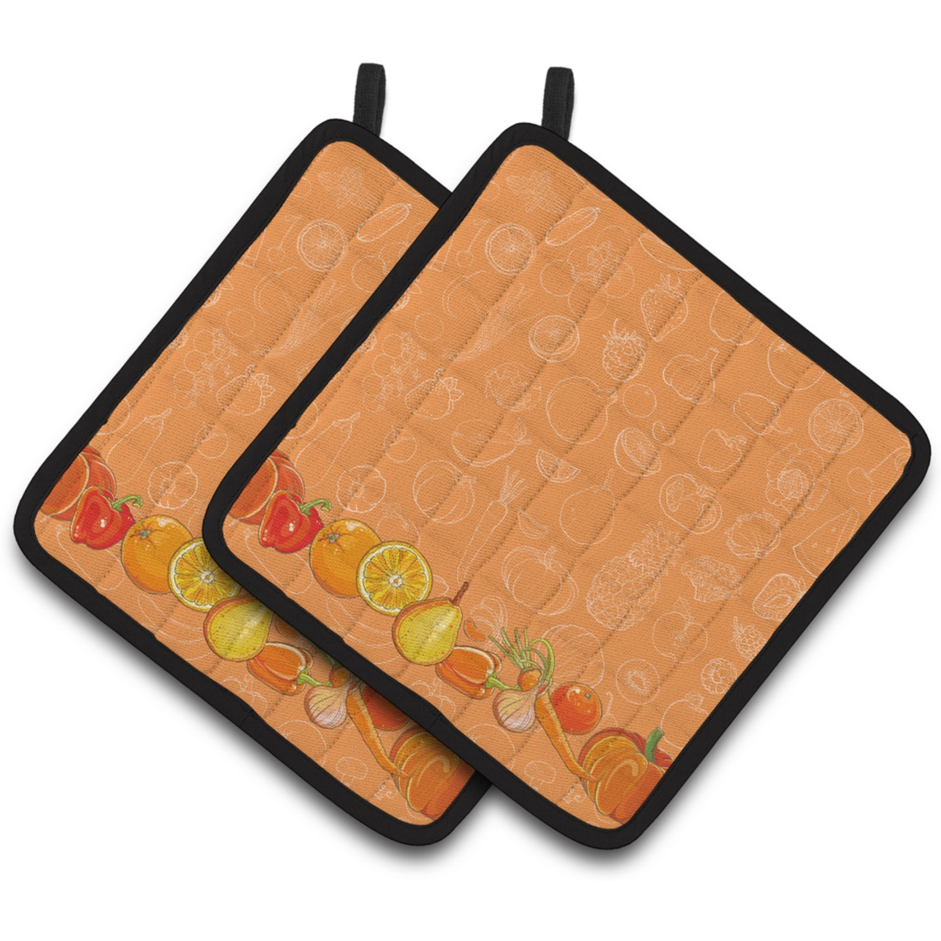 &quotCaroline's Treasures Fruits & Vegetables In Orange Pair of Pot Holders, 7.5HX7.5W, Multicolor"
