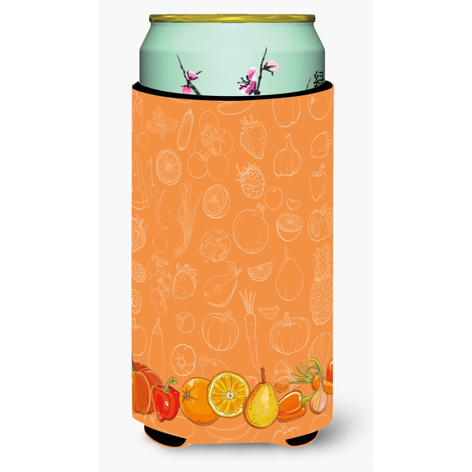 &quotCaroline's Treasures Fruits & Vegetables In Orange Tall Boy Beverage Insulator Hugger, Multicolor"