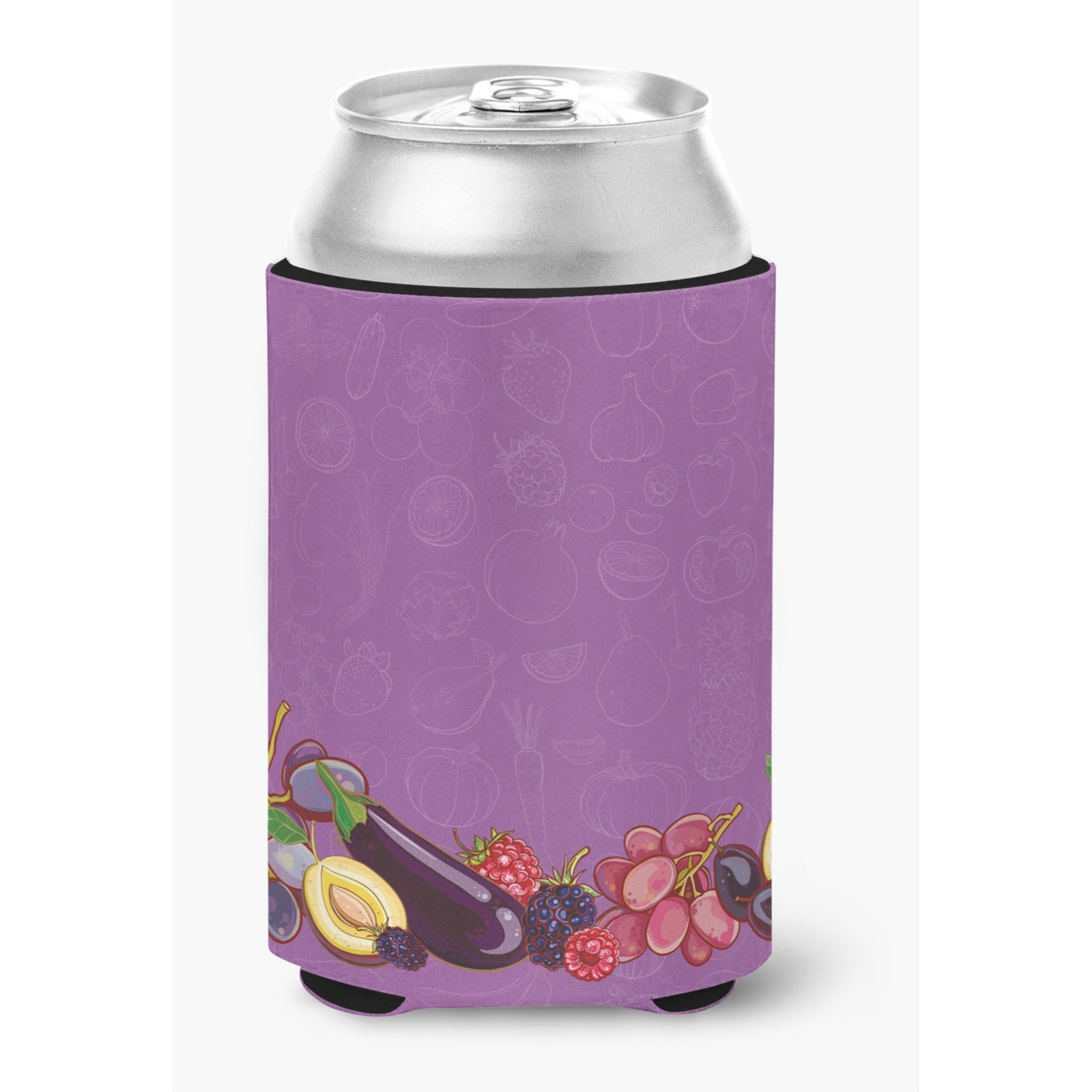 &quotCaroline's Treasures Fruits & Vegetables In Purple Can or Bottle Hugger, Can Hugger, Multicolor"