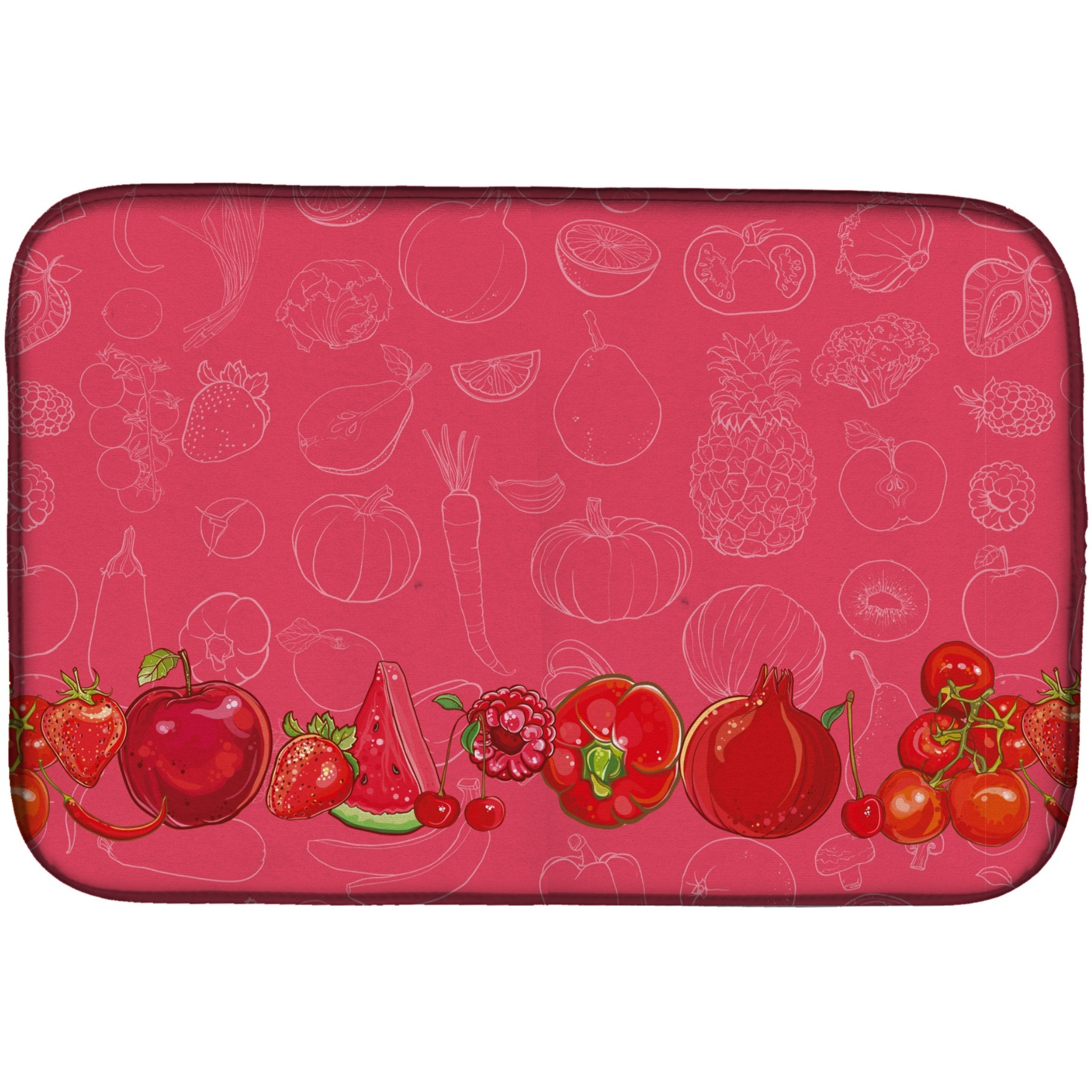 &quotCaroline's Treasures Fruits And Vegetables In Red Dish Drying Mat, 14"" x 21"""