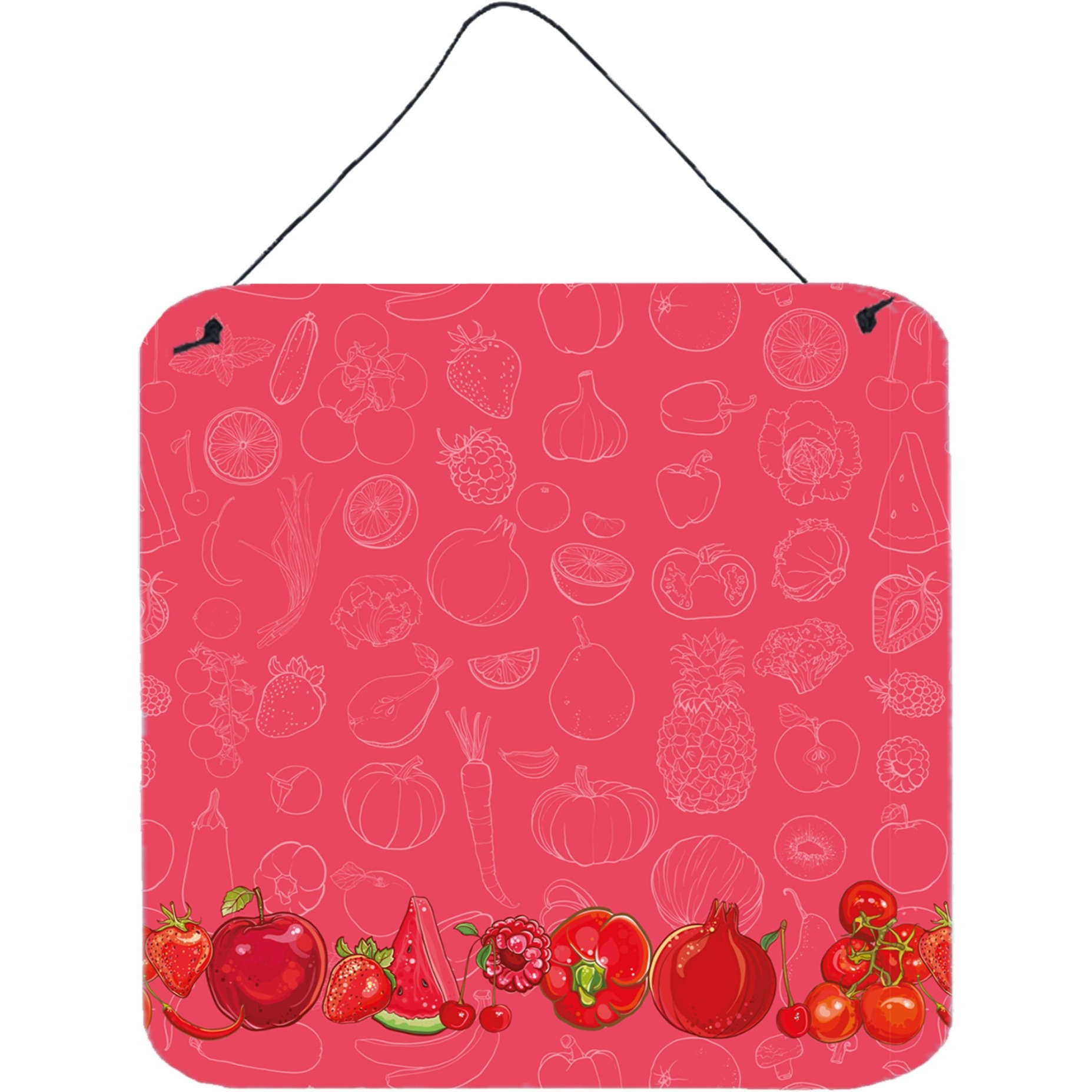 &quotCaroline's Treasures Fruits and Vegetables in Red Metal Print, 6"" H x 6"" W, Multicolor"