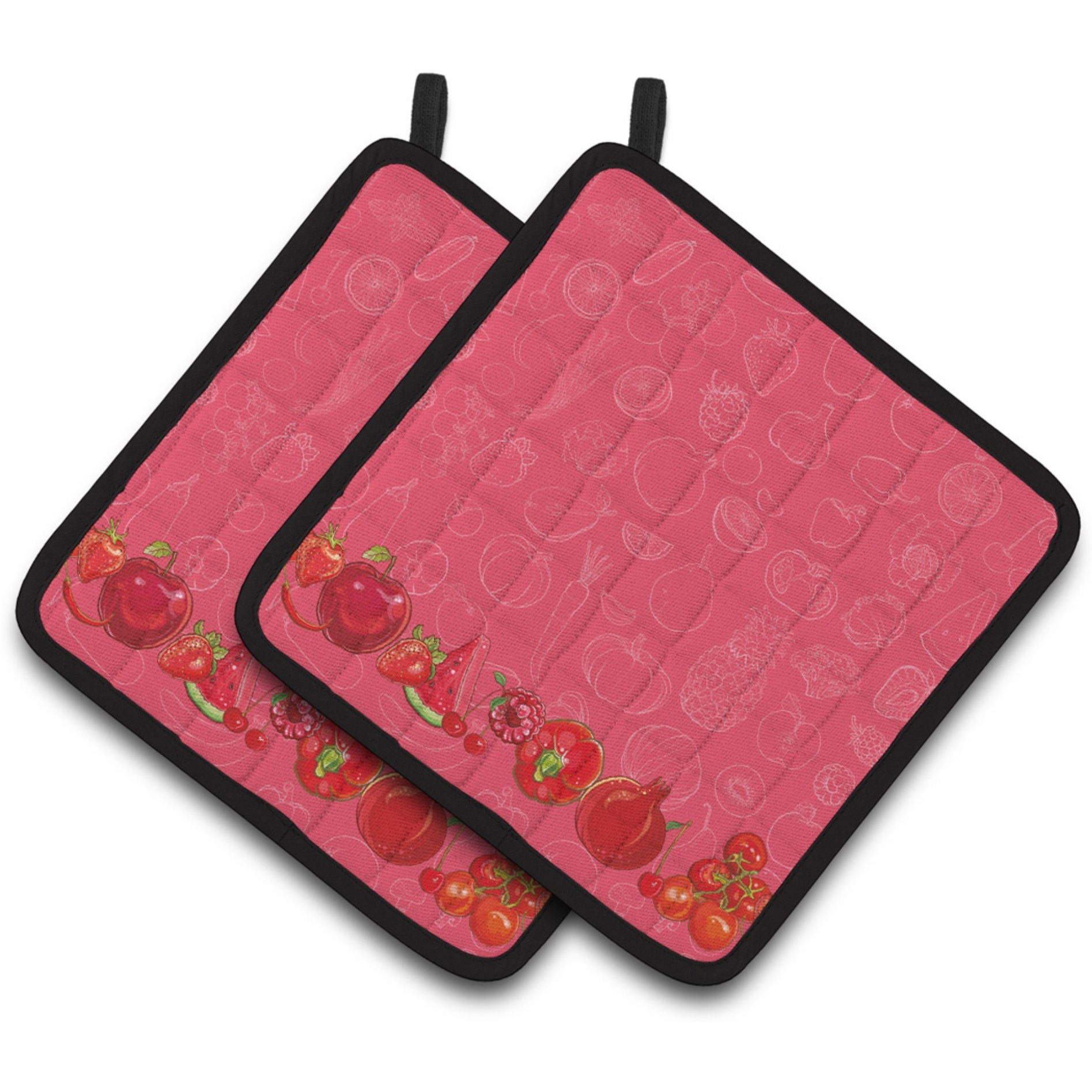 &quotCaroline's Treasures Fruits & Vegetables In Red Pair of Pot Holders, 7.5HX7.5W, Multicolor"