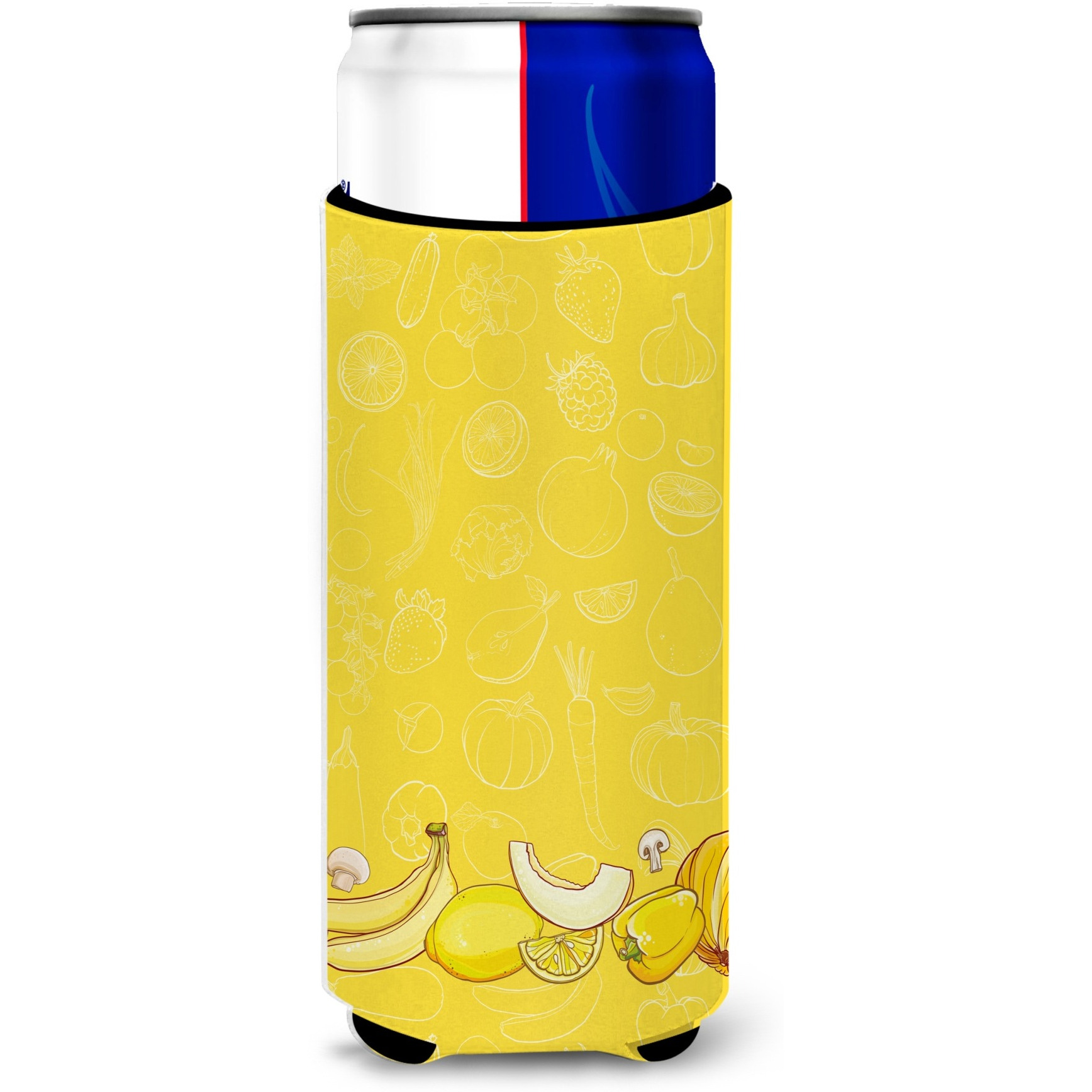 &quotCaroline's Treasures Fruits & Vegetables In Yellow Michelob Ultra Hugger For Slim Cans, Slim Can, Multicolor"