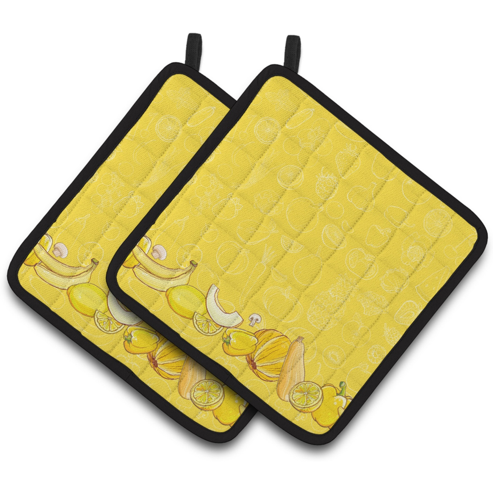 &quotCaroline's Treasures Fruits & Vegetables In Yellow Pair of Pot Holders, 7.5HX7.5W, Multicolor"