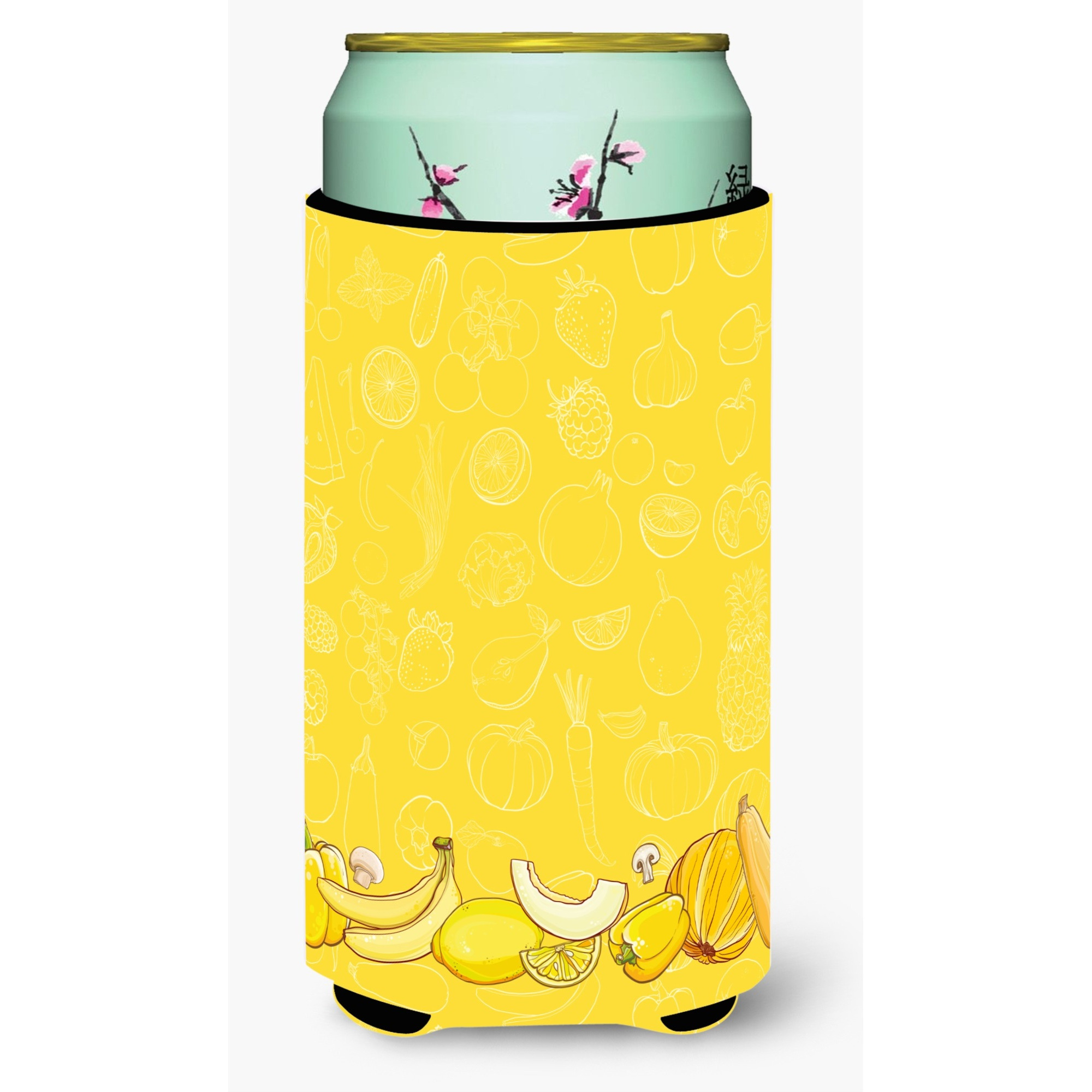 &quotCaroline's Treasures Fruits & Vegetables In Yellow Tall Boy Beverage Insulator Hugger, Multicolor"