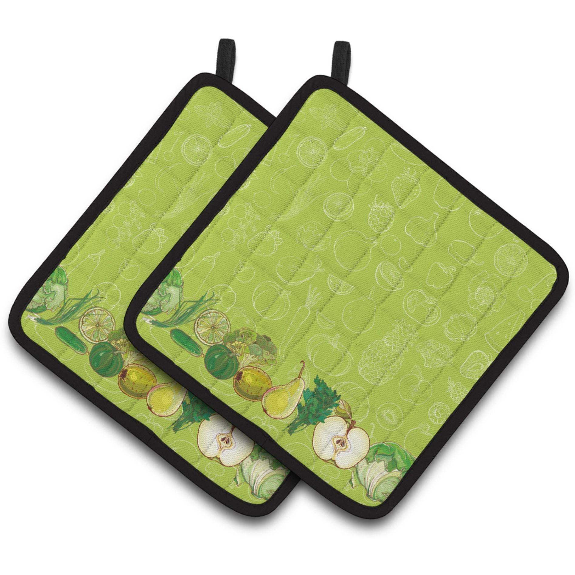 &quotCaroline's Treasures Fruits & Vegetables In green Pair of Pot Holders, 7.5HX7.5W, Multicolor"